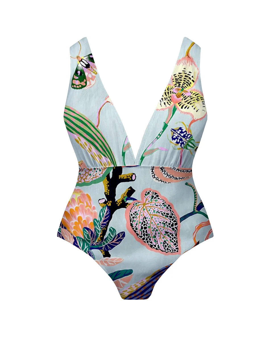Tropical Bloom Print Butterfly One-Piece Swimsuit&Skirt&Pants
