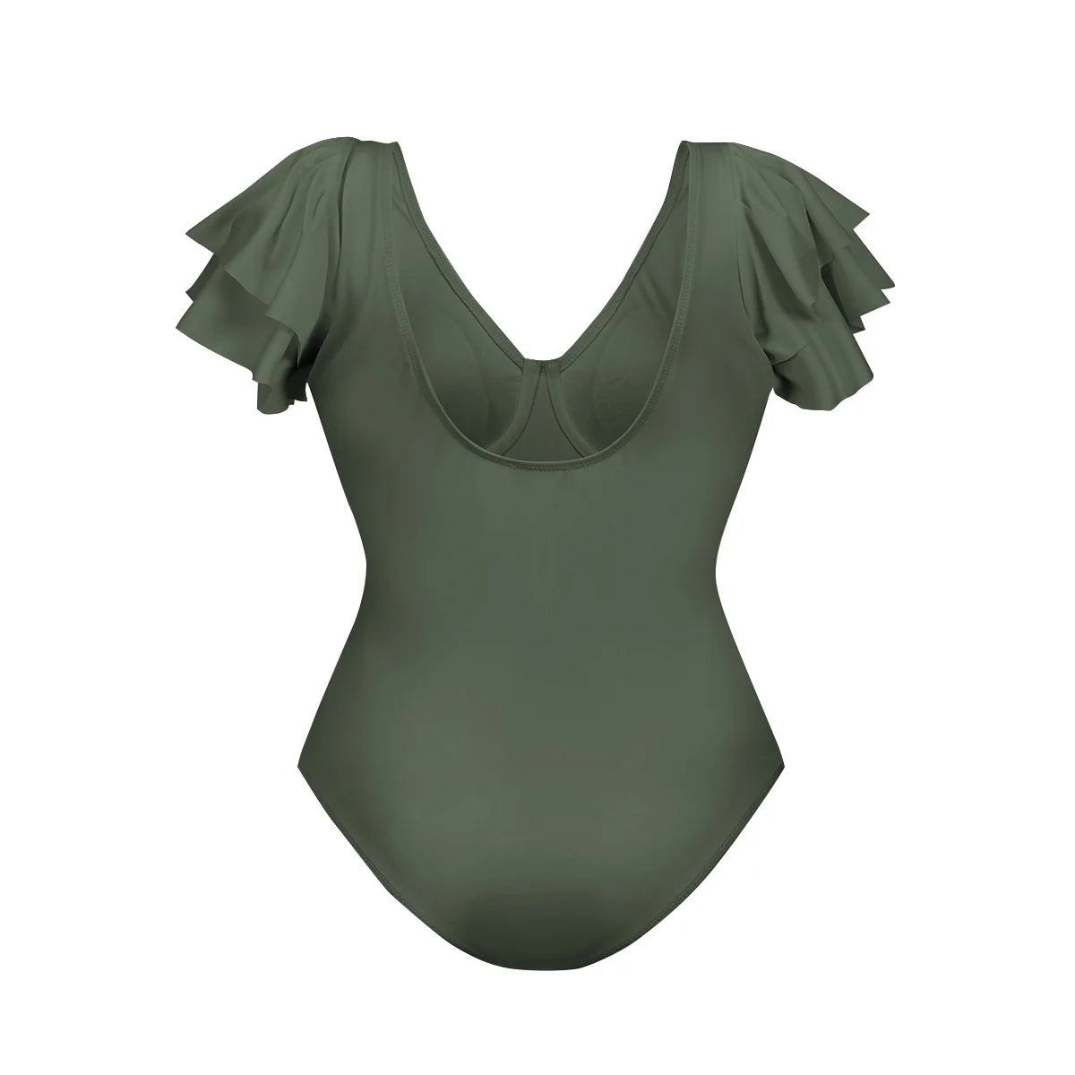 Plus Size Green V-Neck Ruffles One-Piece Swimsuit