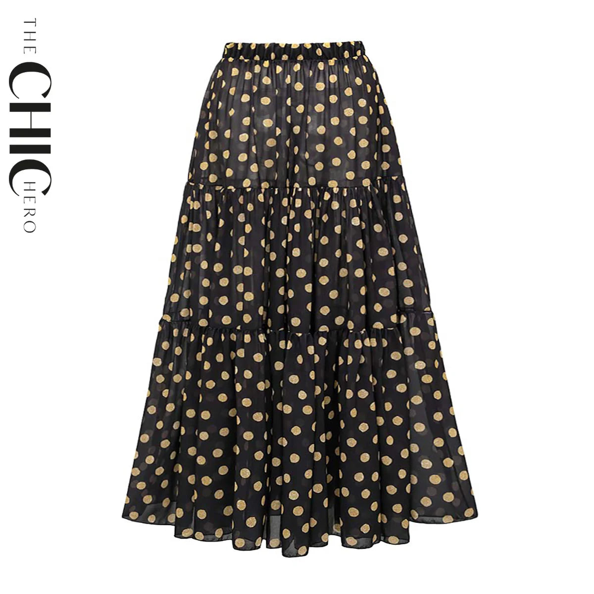 Chic Gold Polka Dots One-Piece Swimsuit&Skirt