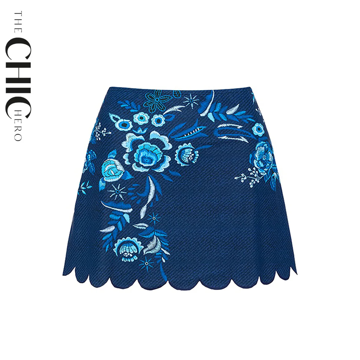 Embroidery Printed Bowknot Shoulder One Piece Swimsuit & Skirt
