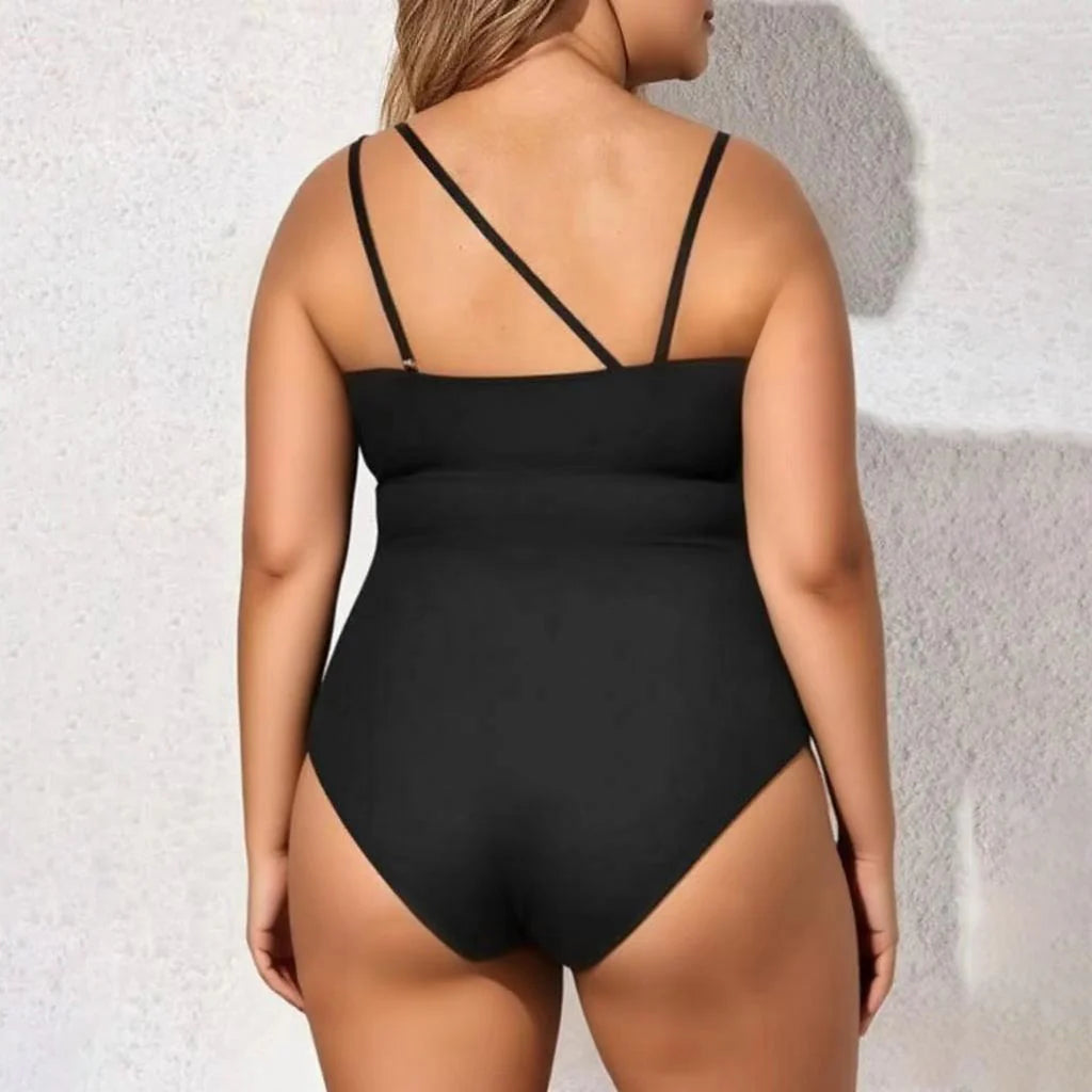 Black One Shoulder One-Piece Tummy Control Swimsuit