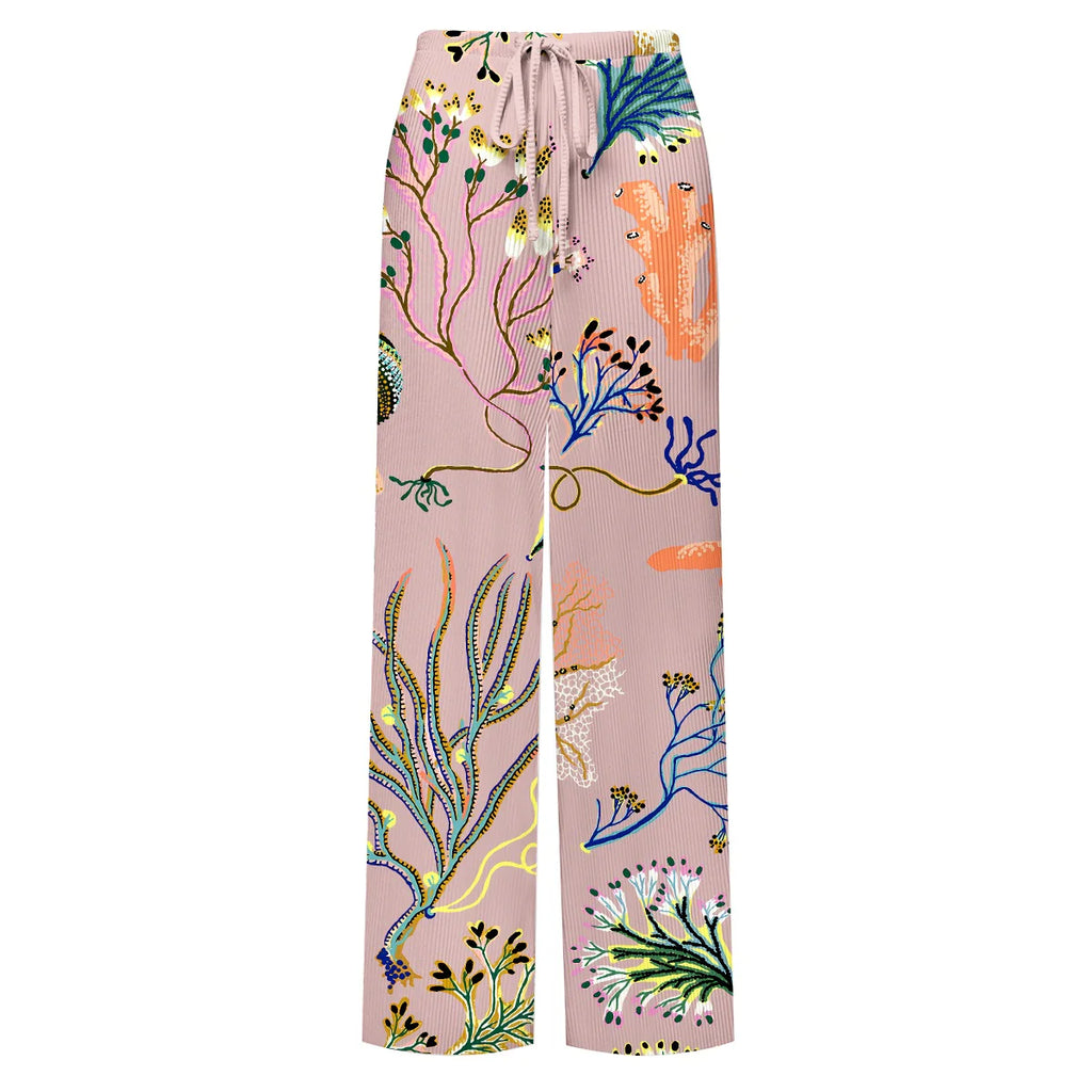 Sea-Inspired Tropical Reef Print One-Piece Swimsuit&Pants