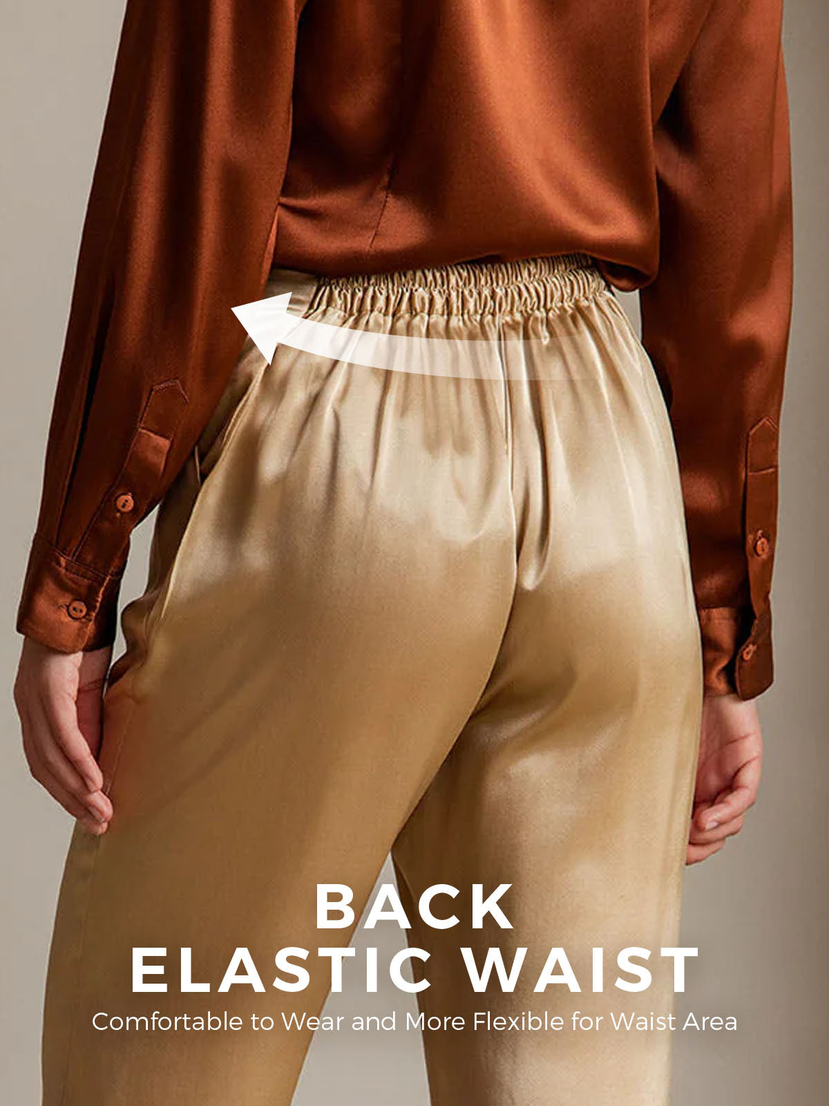 Women's 19Momme Silk High Waist Pants with Back Elastic Waist Design