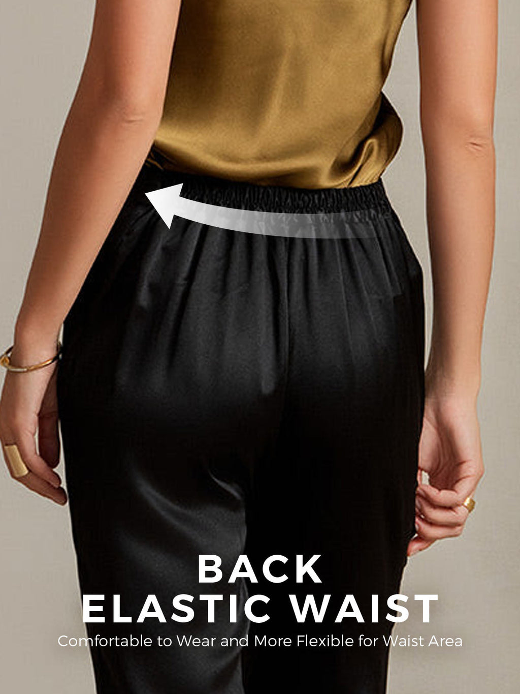Women's 19Momme Silk High Waist Pants with Back Elastic Waist Design
