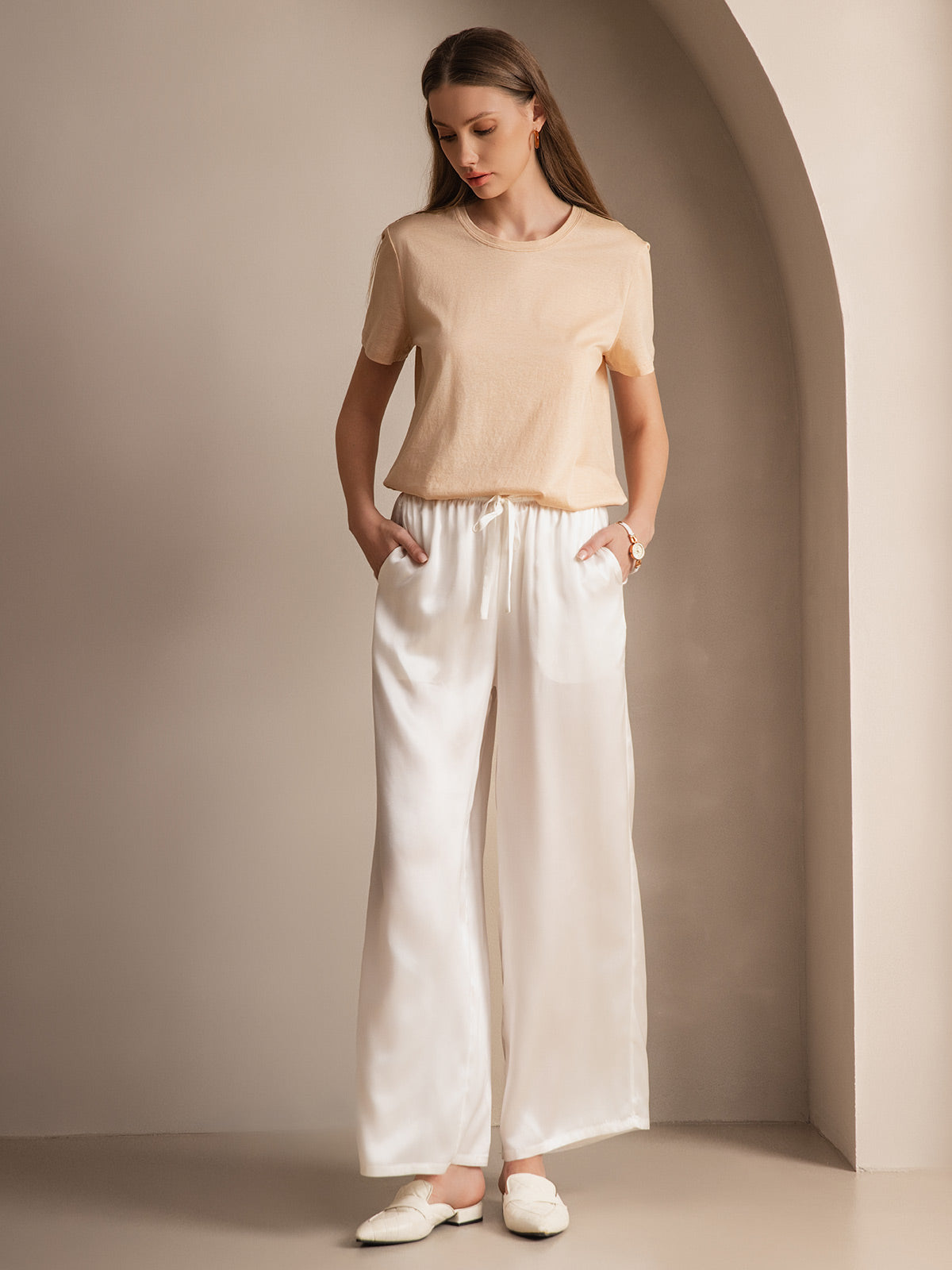 Silk Knitted Basic Round Neck T-Shirt