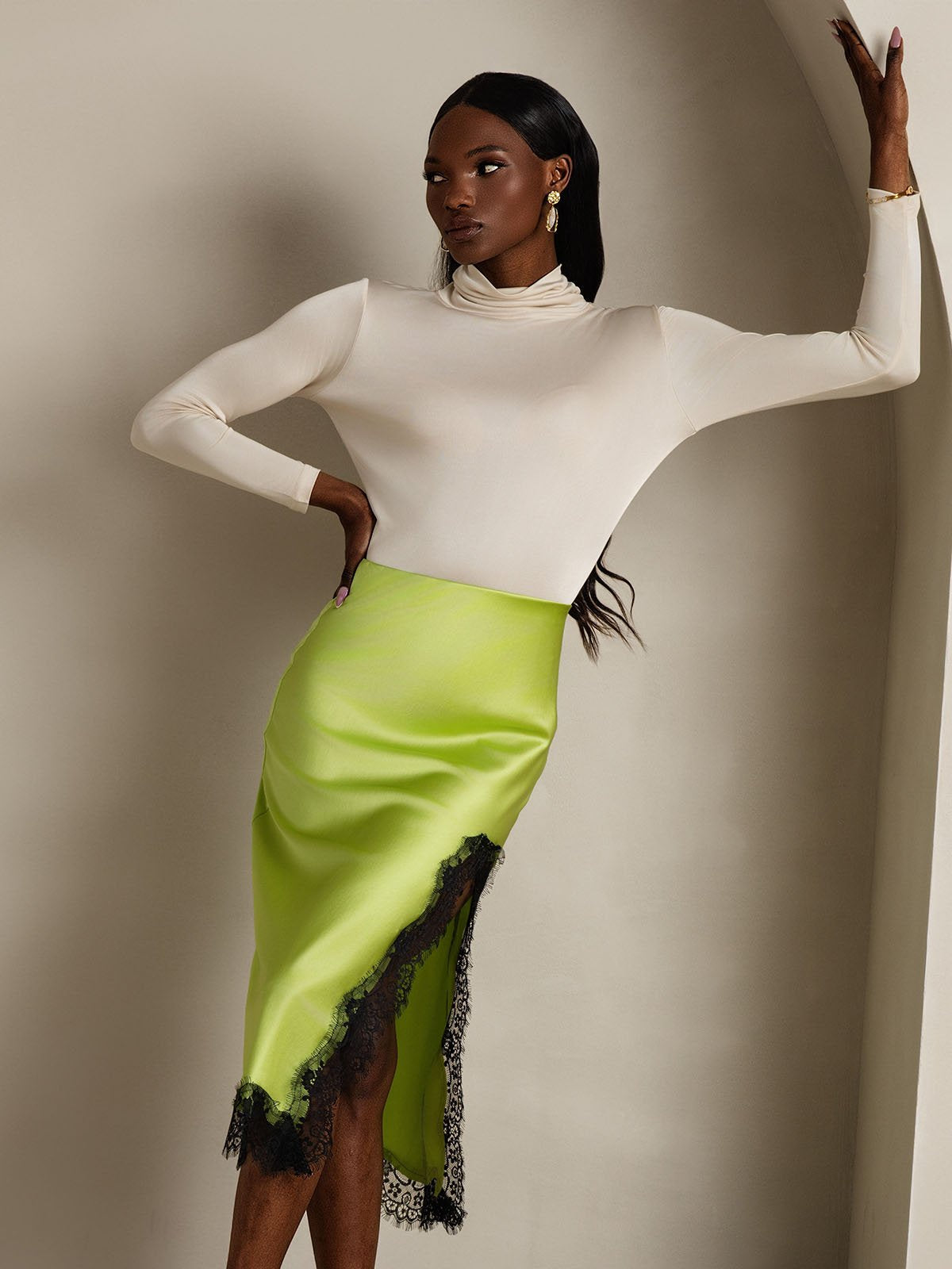 Silk Blend High Neck Long-Sleeved T-Shirt