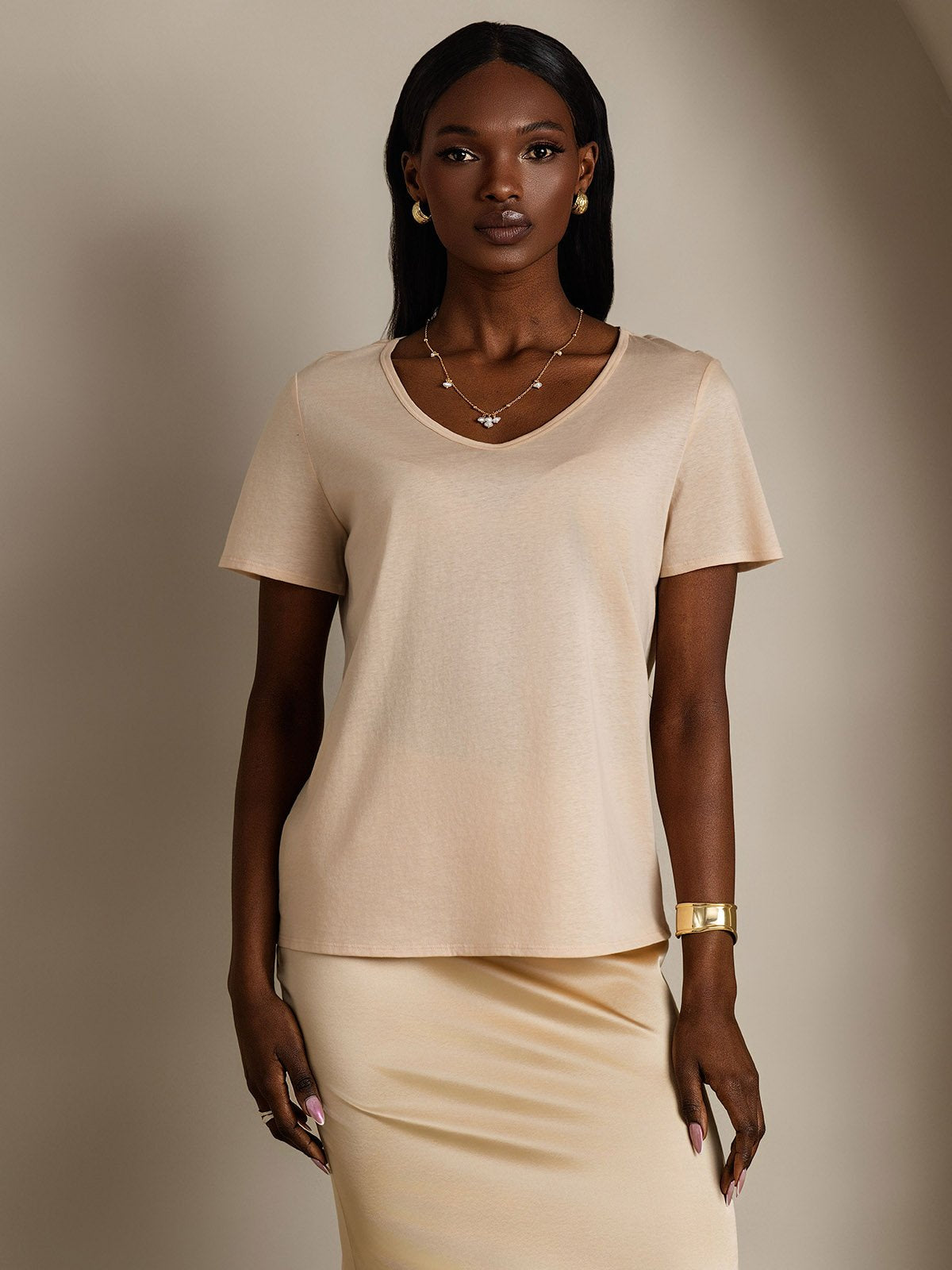 Silk Blend V-neck Women's T-Shirt