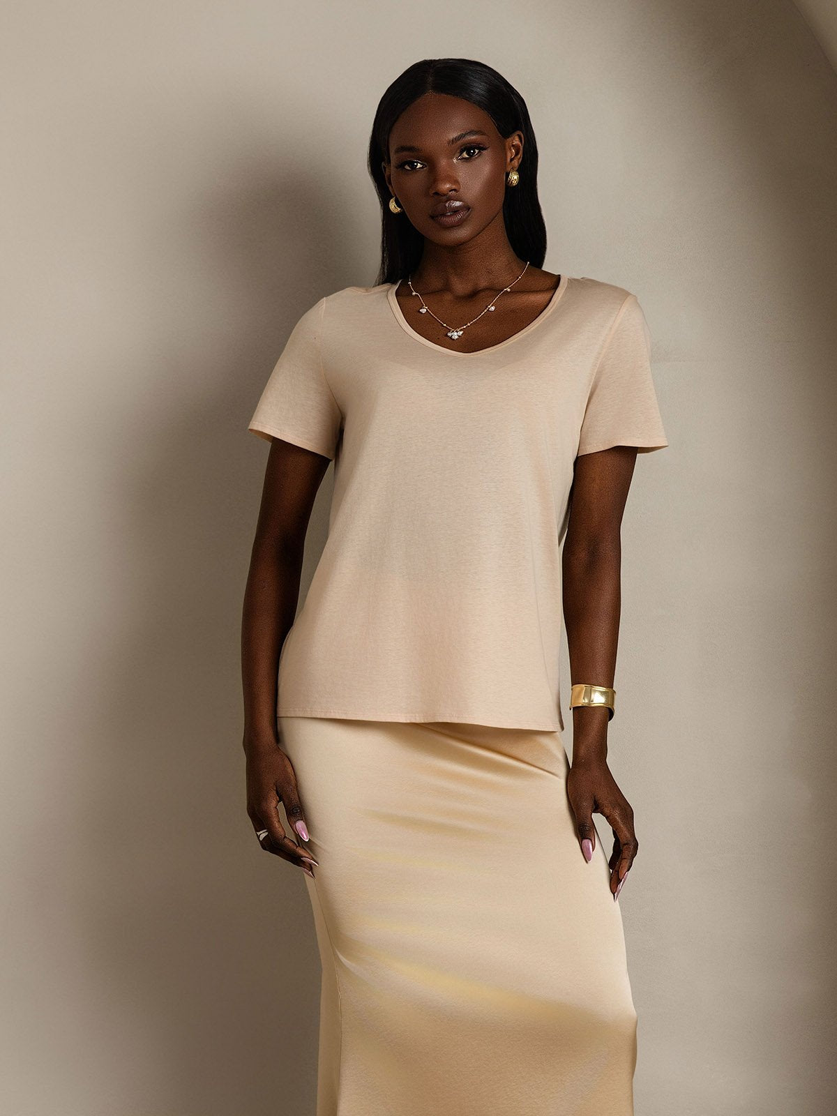 Silk Blend V-neck Women's T-Shirt