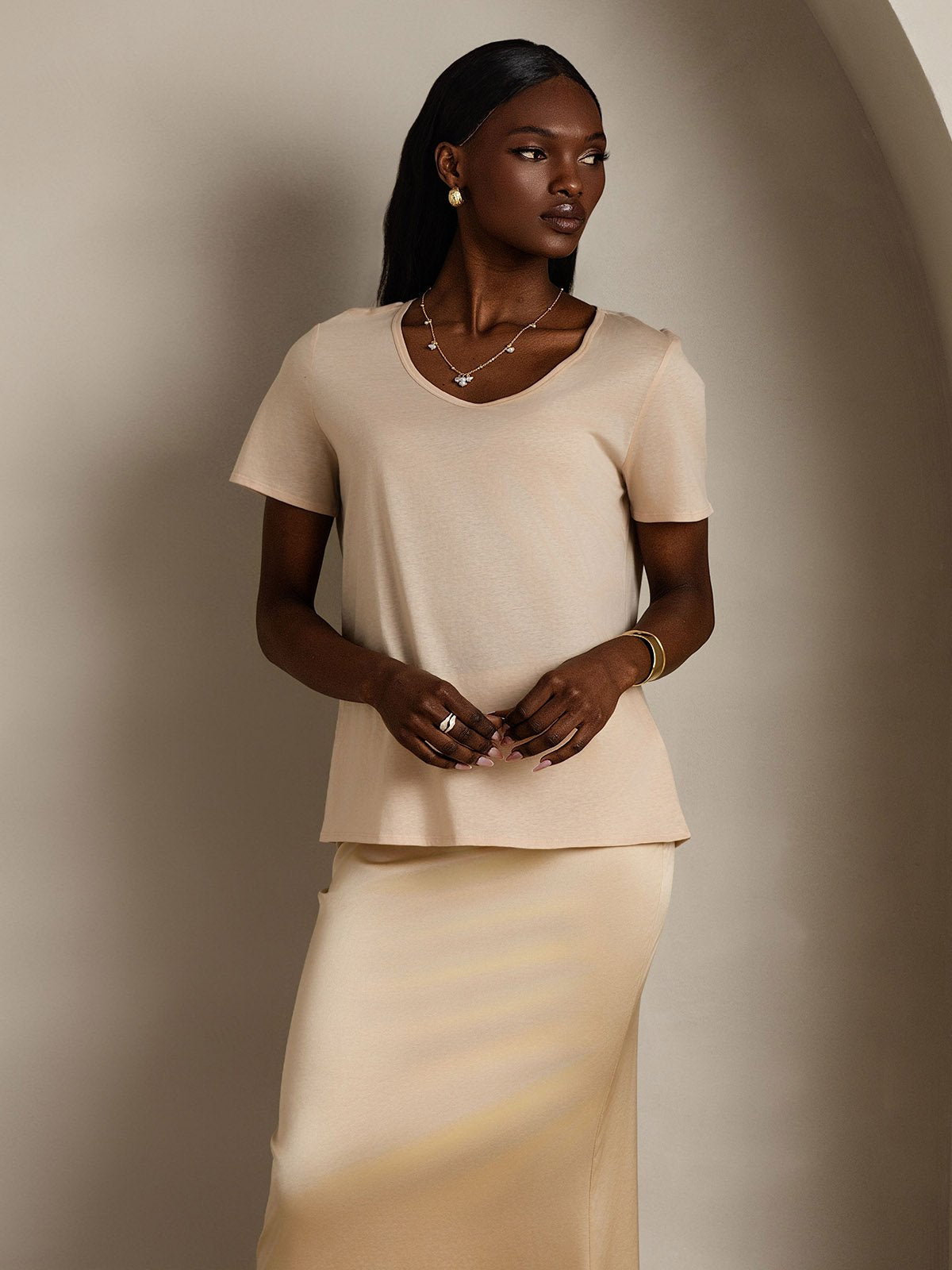 Silk Blend V-neck Women's T-Shirt