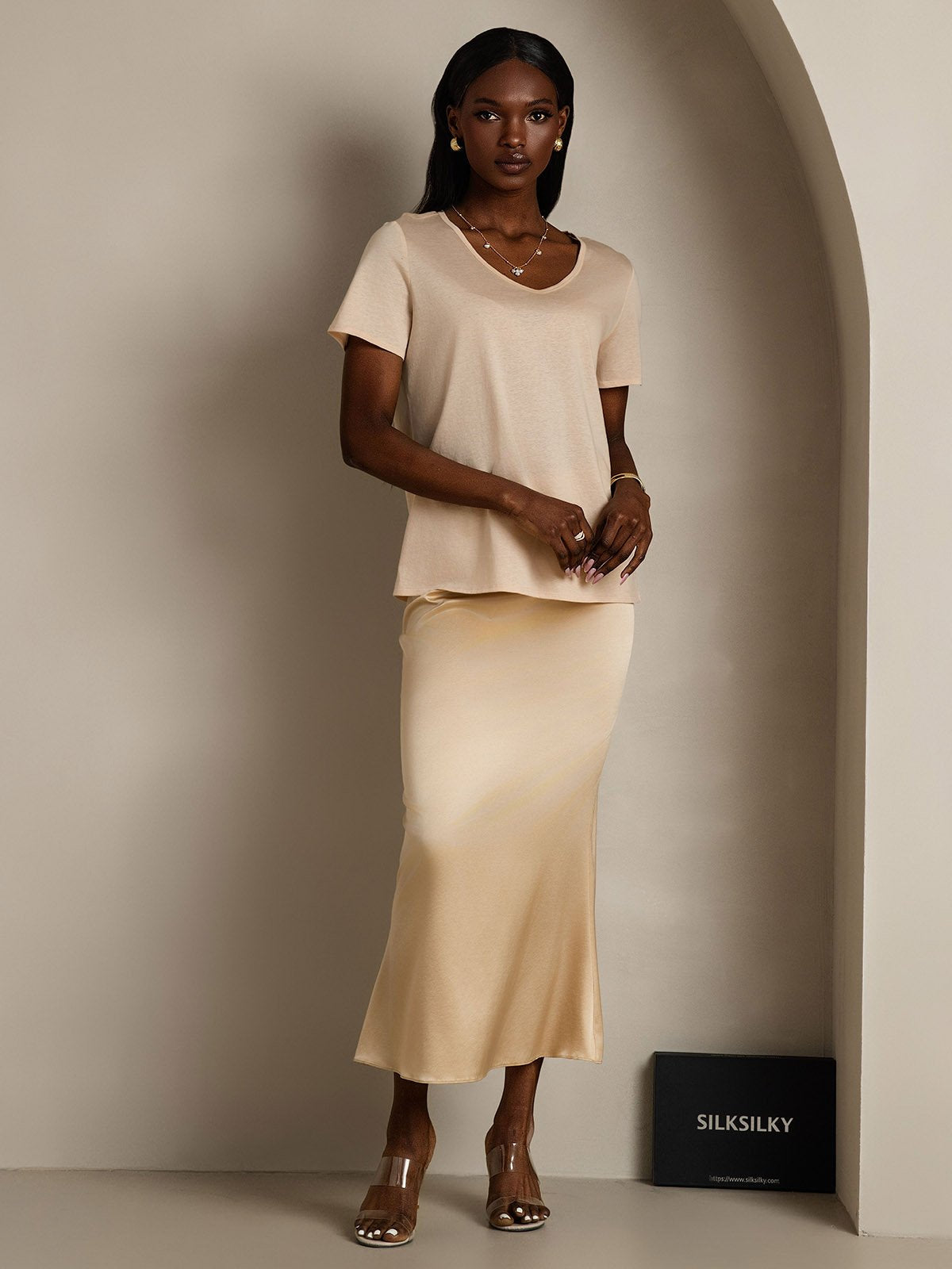 Silk Blend V-neck Women's T-Shirt