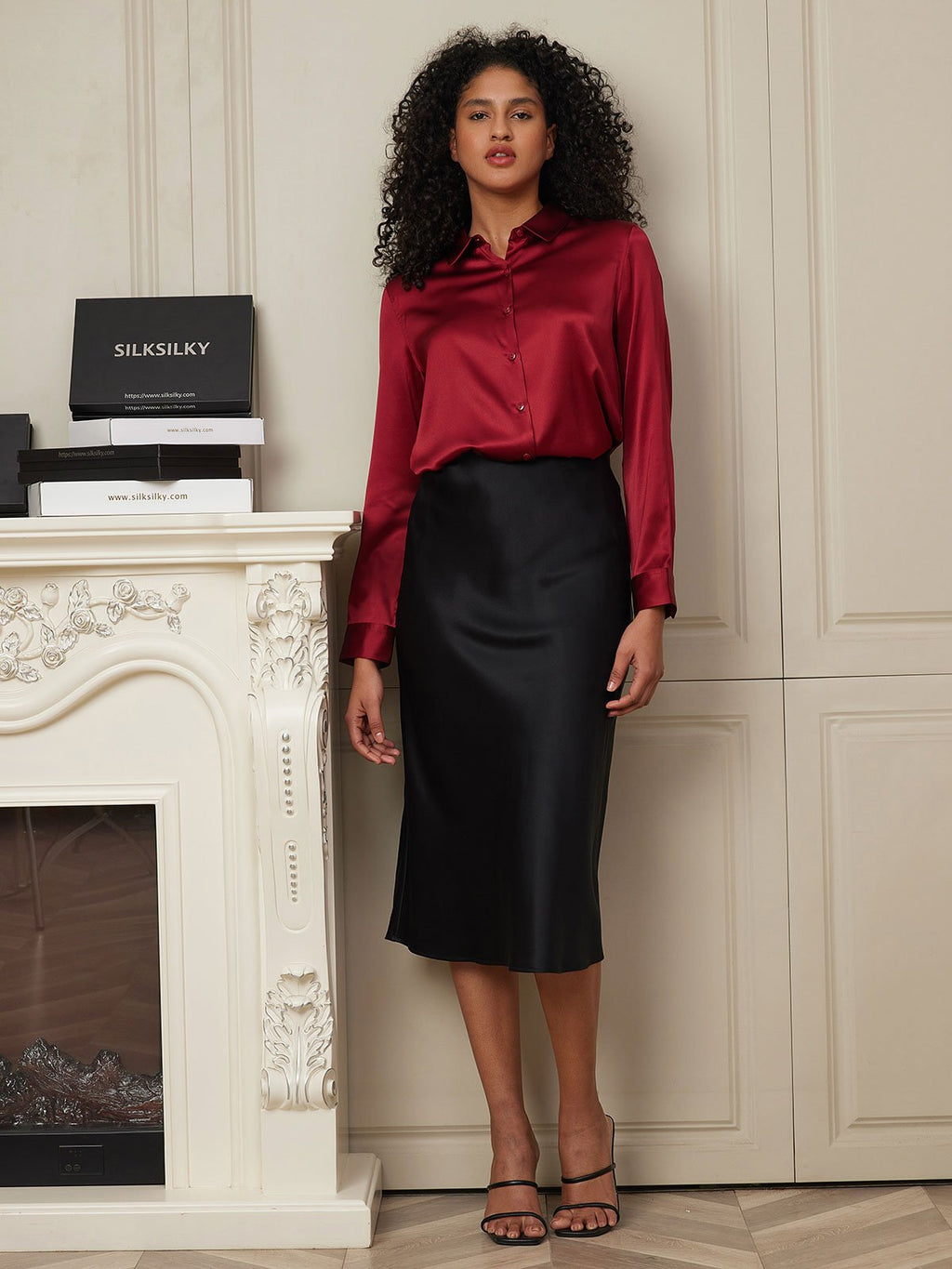 19Momme Pure Silk Long Straight Skirt with Stretch Waist Design