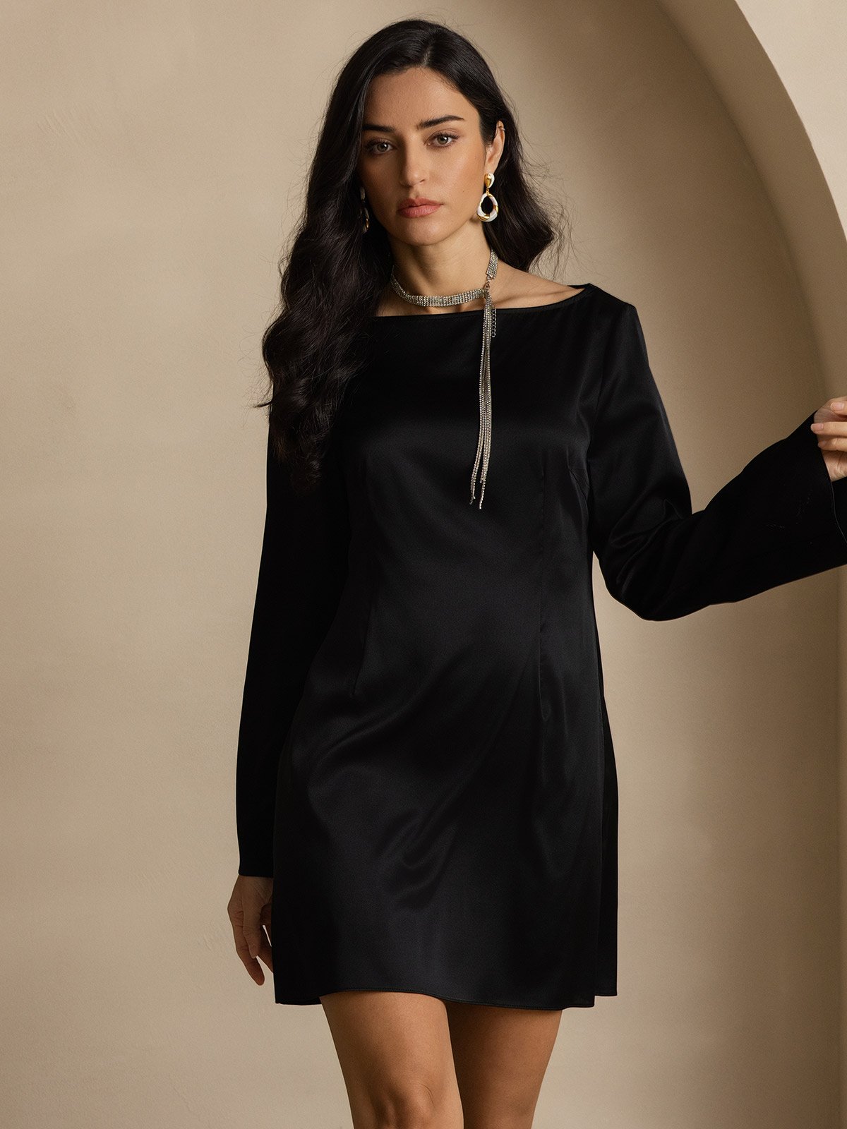 19Momme Silk Elegant Long Sleeve Dress