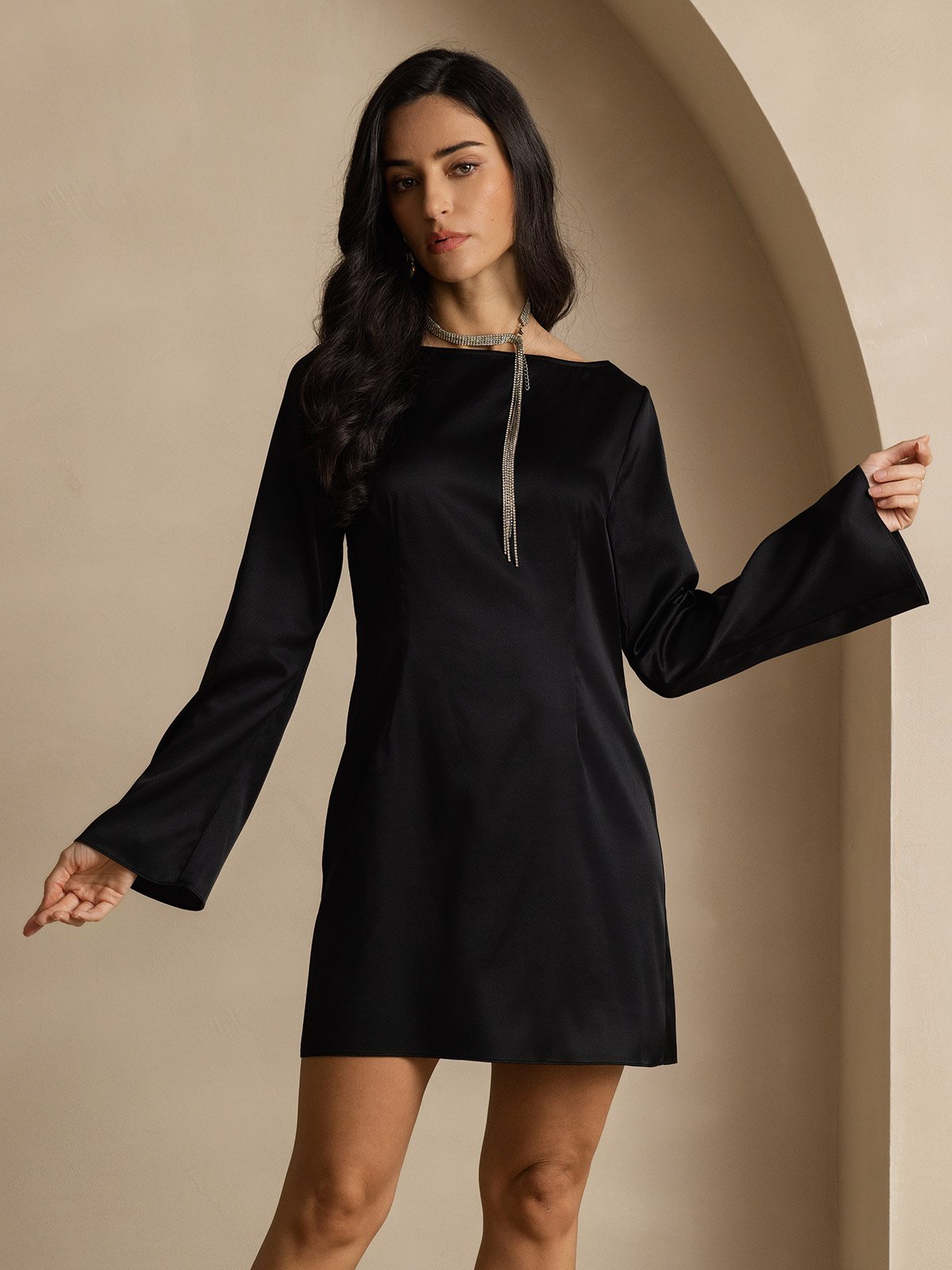 19Momme Silk Elegant Long Sleeve Dress