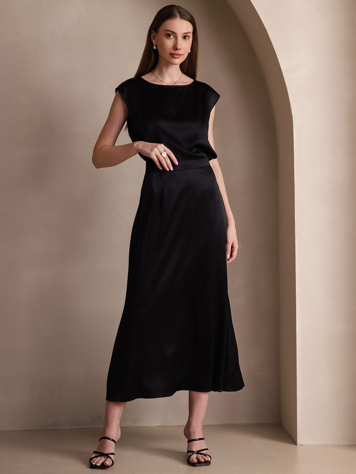 19Momme Silk A Line Maxi Skirt with Zipper Design