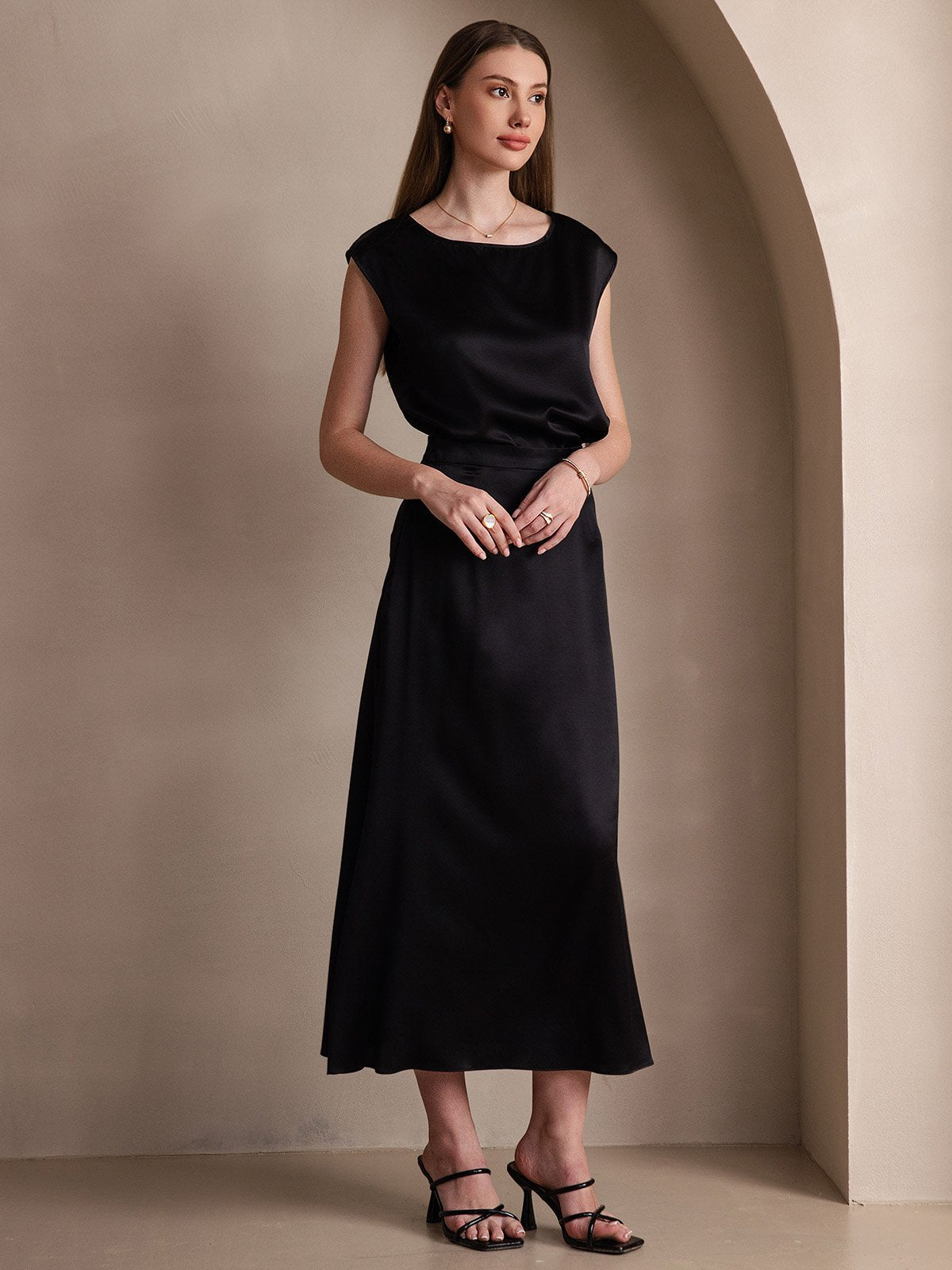 19Momme Silk A Line Maxi Skirt with Zipper Design