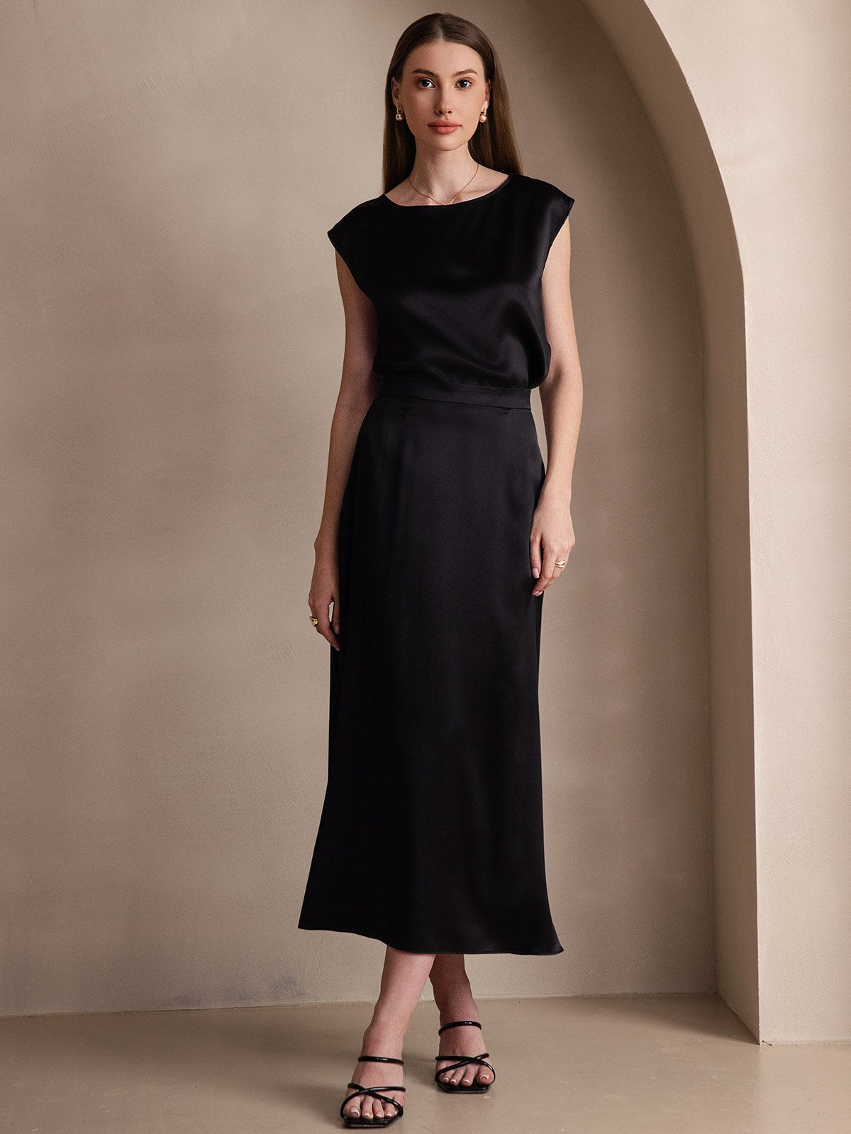 19Momme Silk A Line Maxi Skirt with Zipper Design