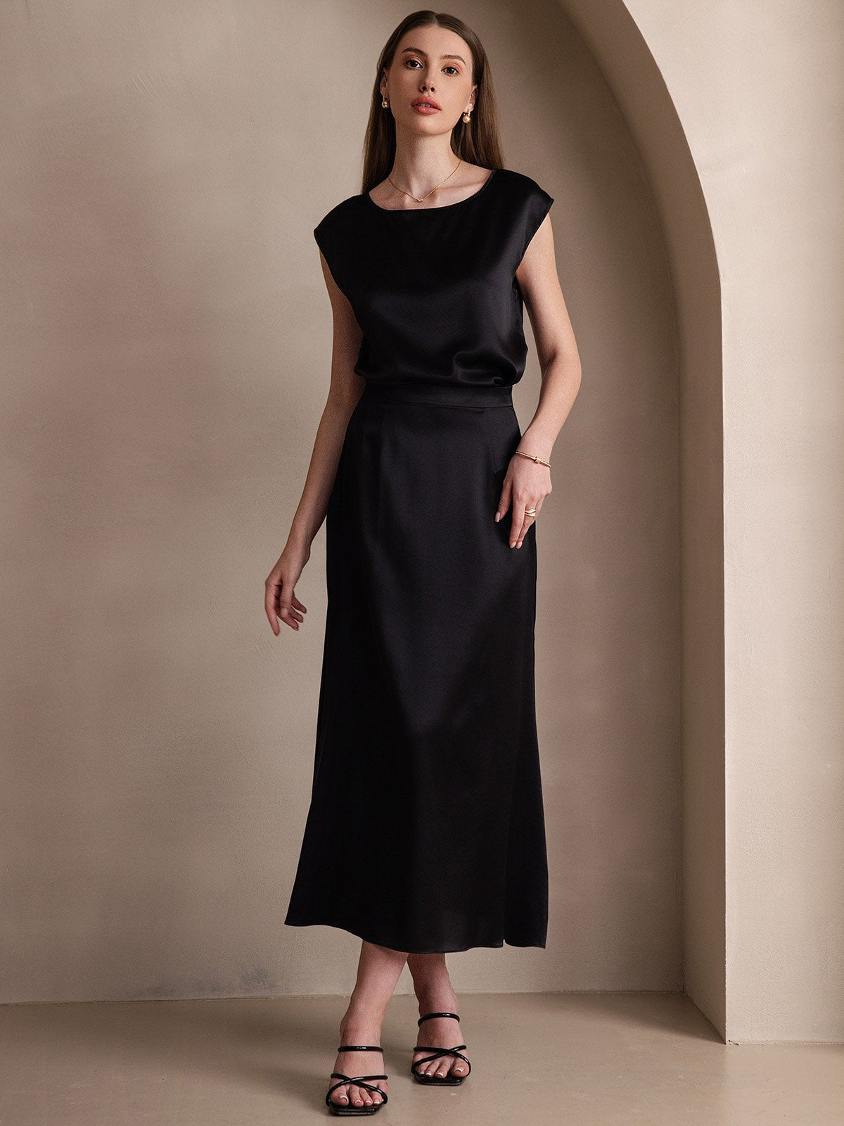 19Momme Silk A Line Maxi Skirt with Zipper Design