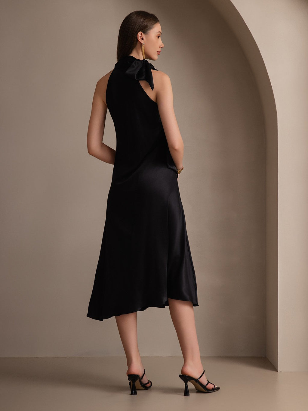 19Momme Silk Tie Neck Maxi Dress