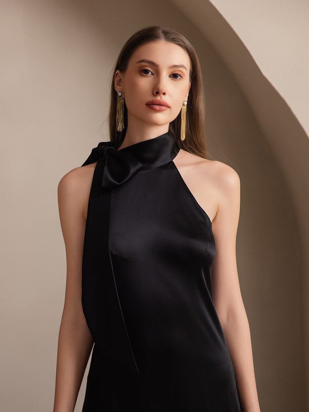 19Momme Silk Tie Neck Maxi Dress