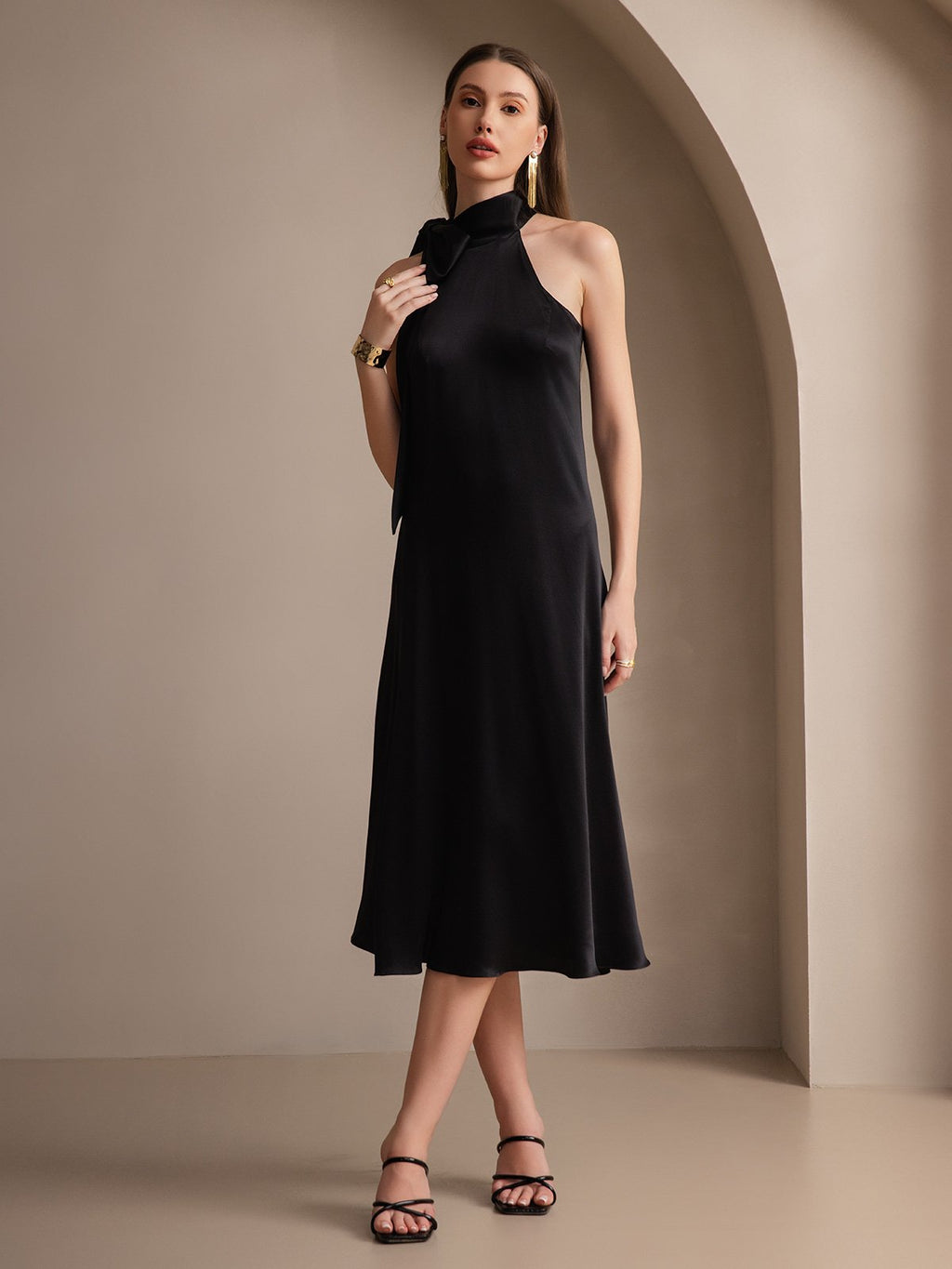 19Momme Silk Tie Neck Maxi Dress
