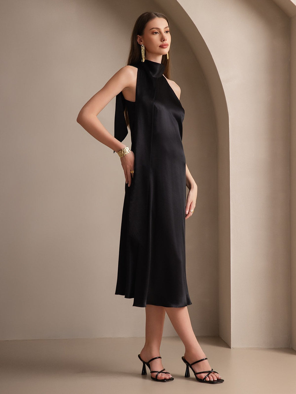 19Momme Silk Tie Neck Maxi Dress