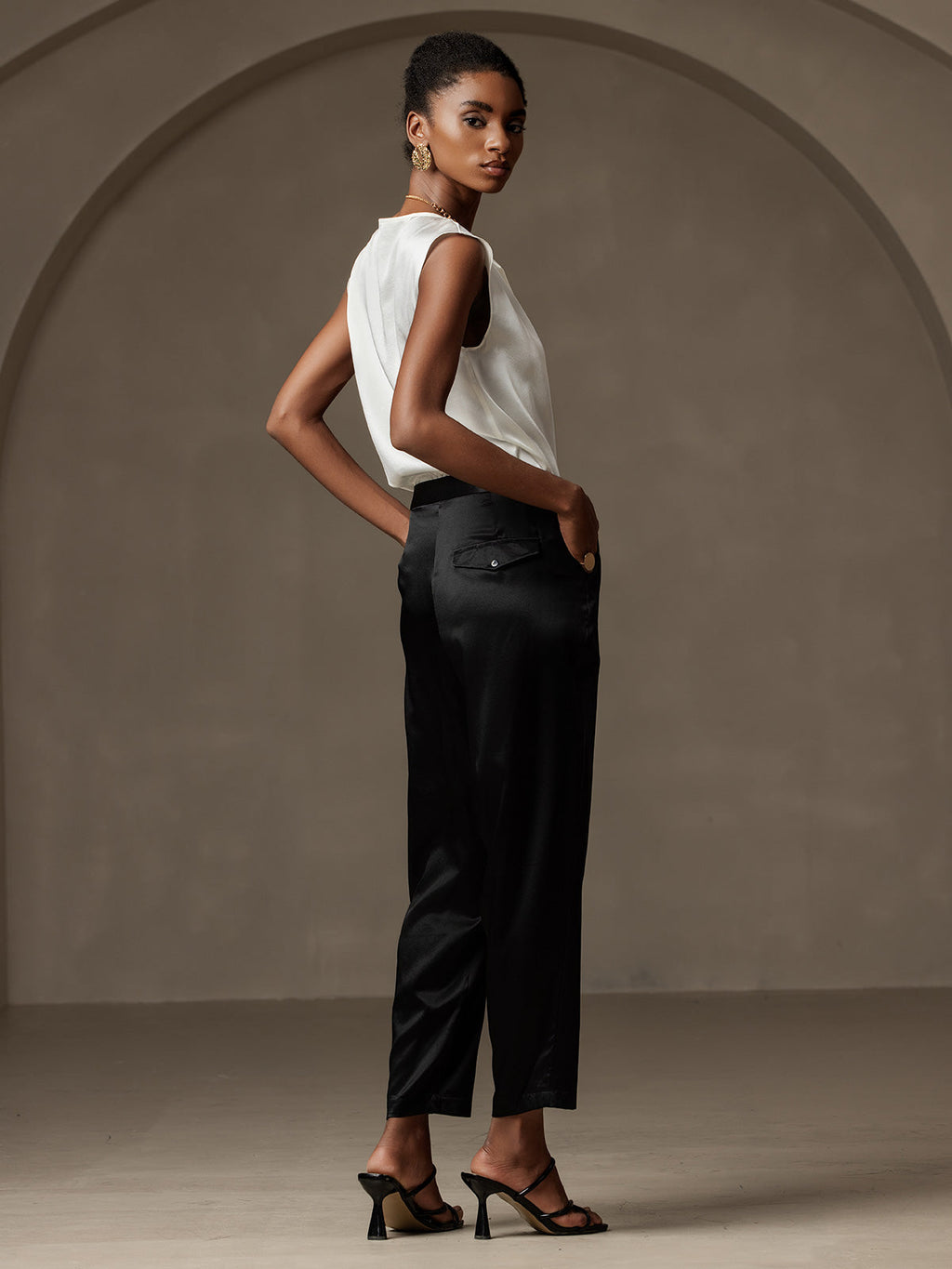 Women's 19Momme Silk High Waist Tapered Pants