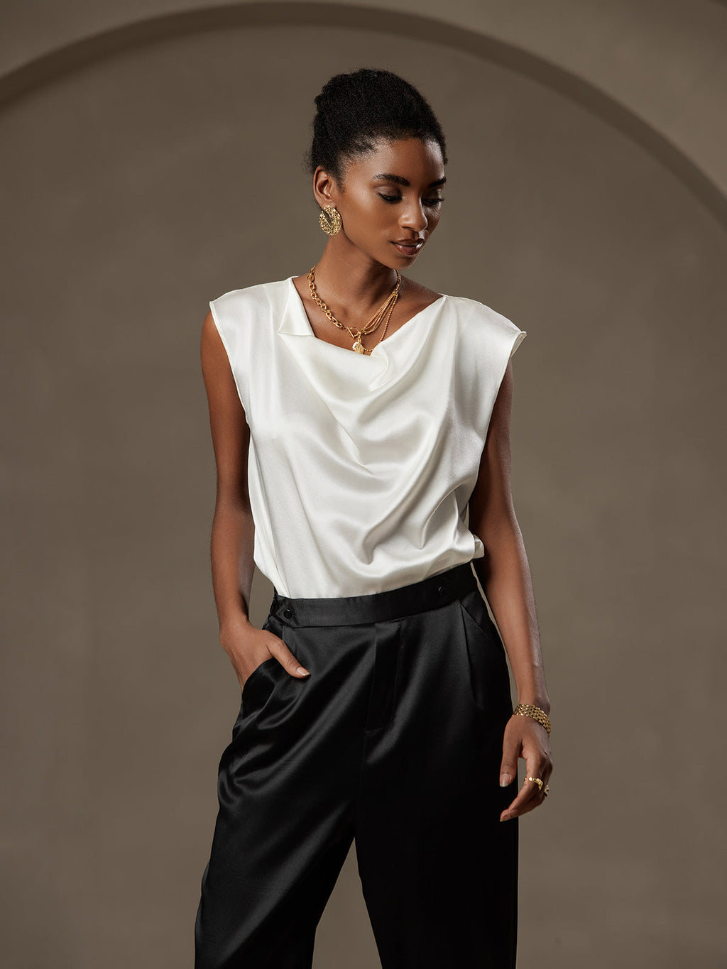 Women's 19Momme Silk High Waist Tapered Pants