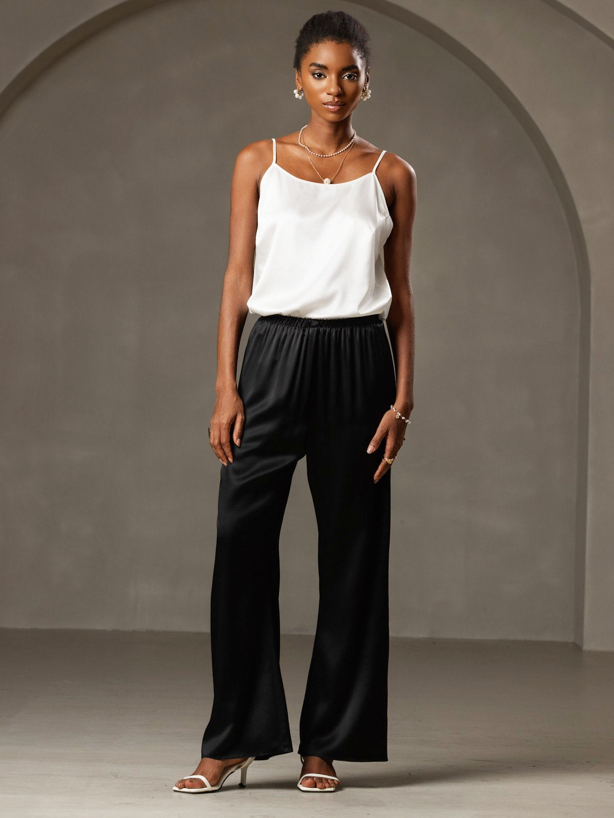 19Momme Silk Wide Leg Women's Pants with Elastic Waist Design