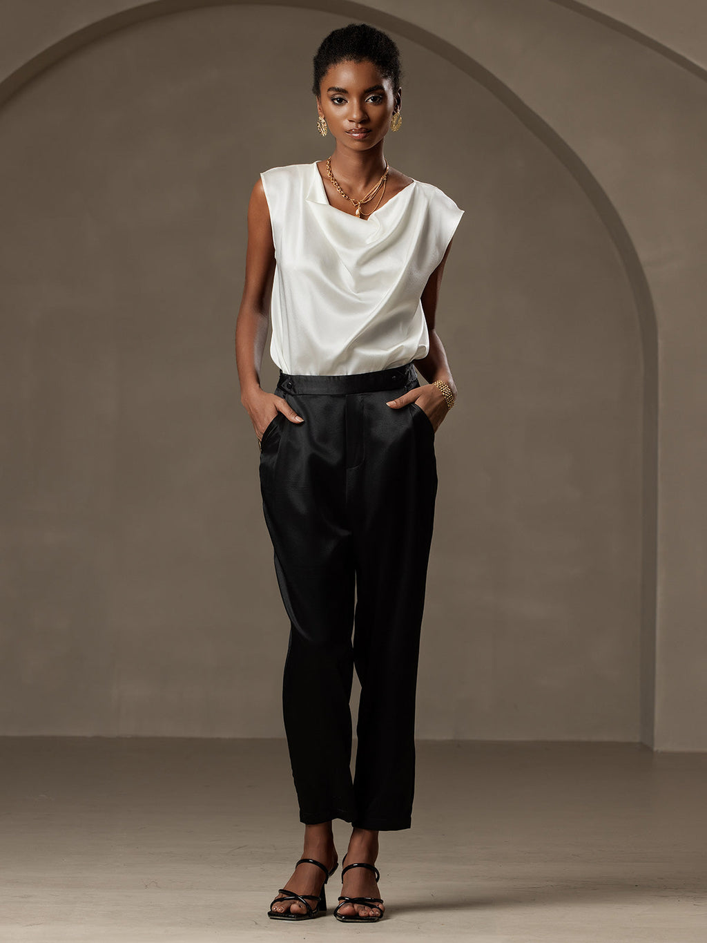 Women's 19Momme Silk High Waist Tapered Pants