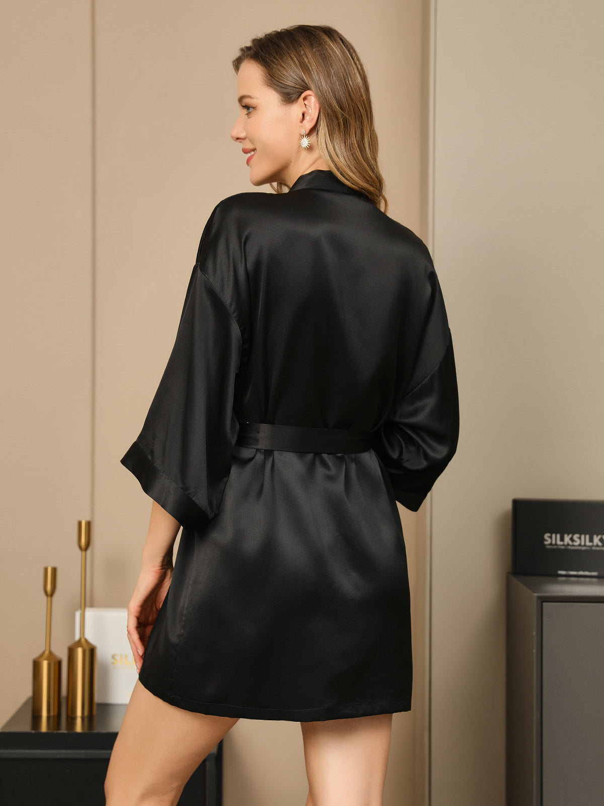 Glossy Pure Silk Kimono Robe For Women