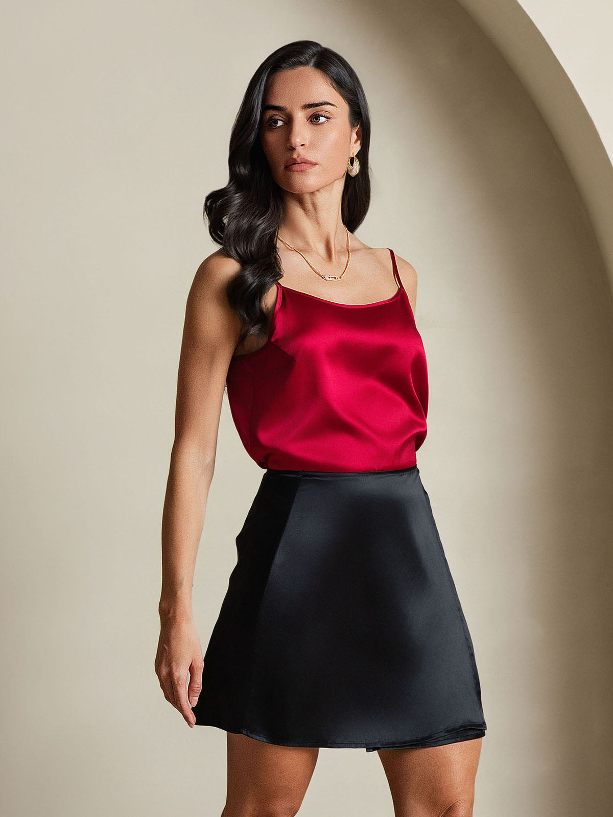 Pure Silk A Line Wrap Mini Skirt with Tie Waist Design