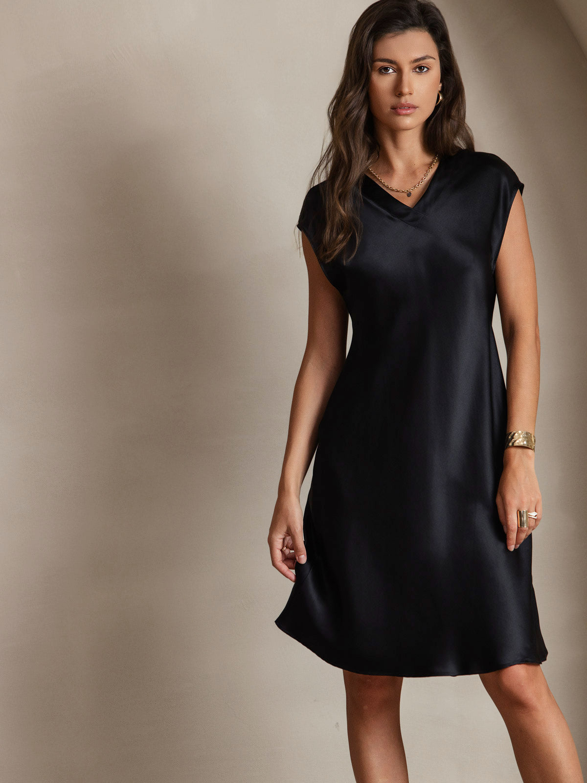 Pure Silk Elegant Cap Sleeve Dress