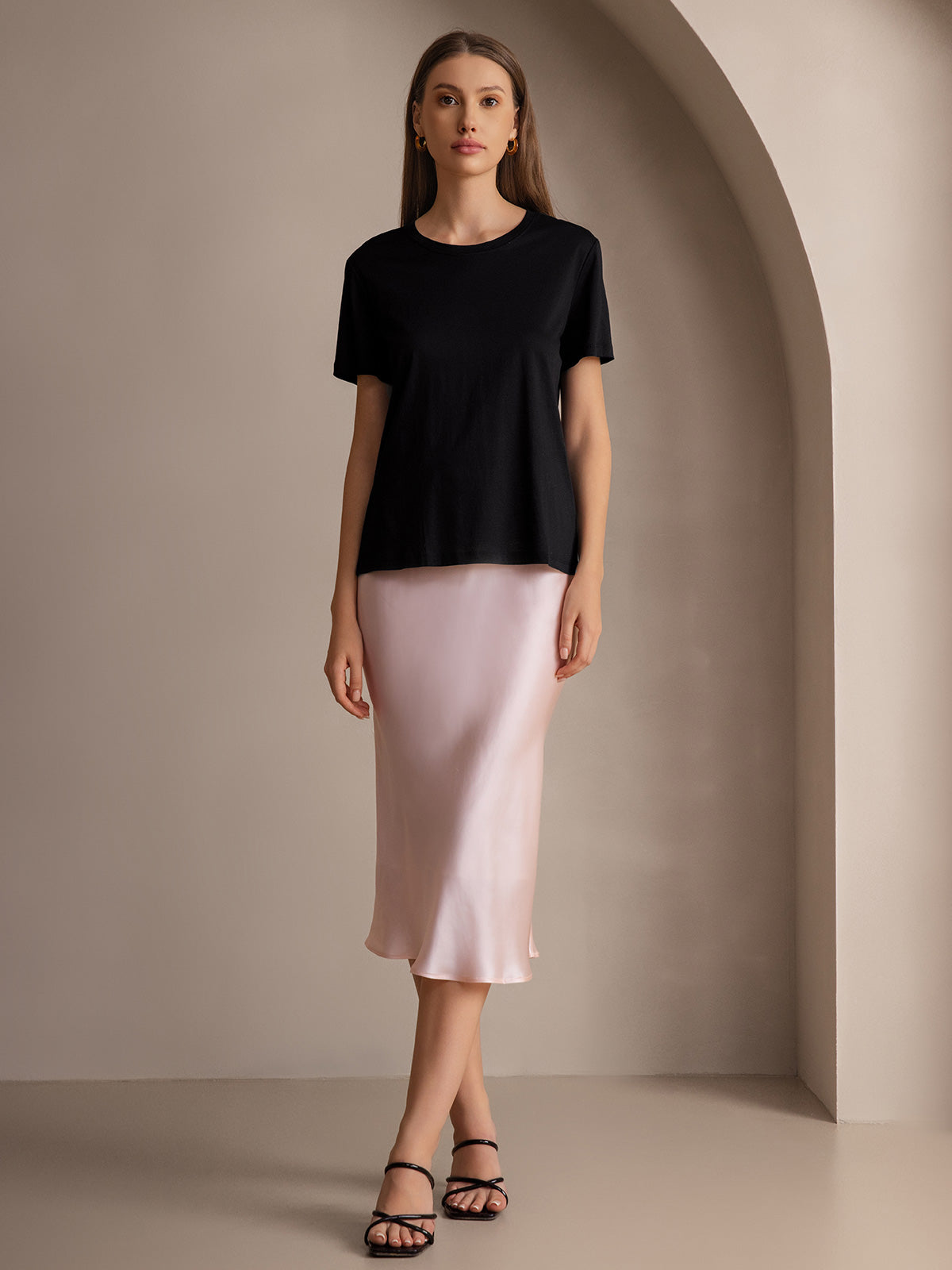 Silk Knitted Basic Round Neck T-Shirt