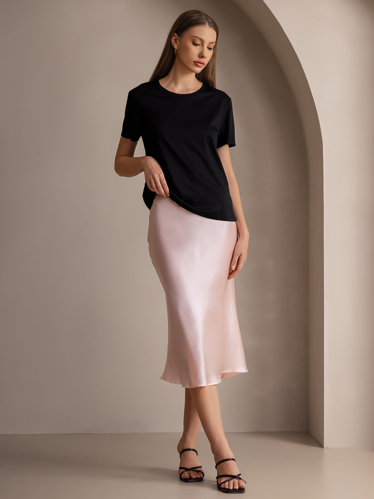 Silk Knitted Basic Round Neck T-Shirt
