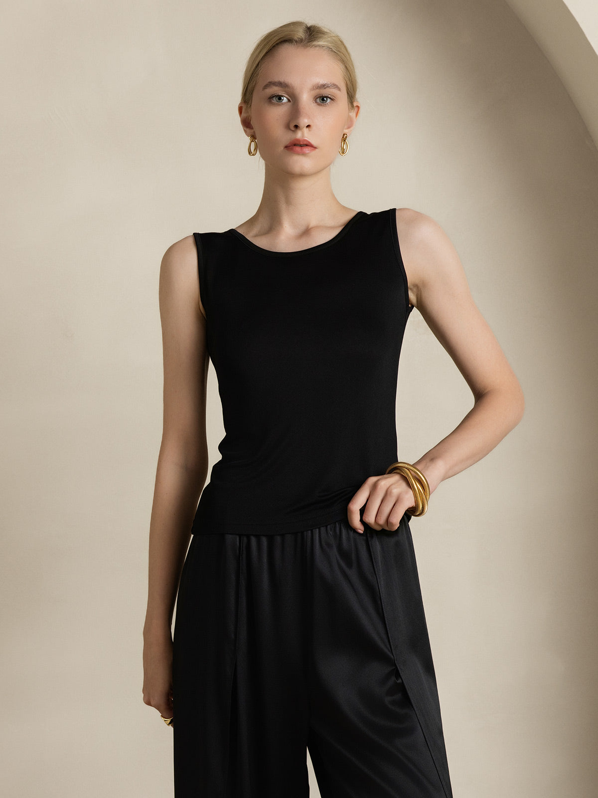 Silk Knitted Lounge Round-Neck Tank Top
