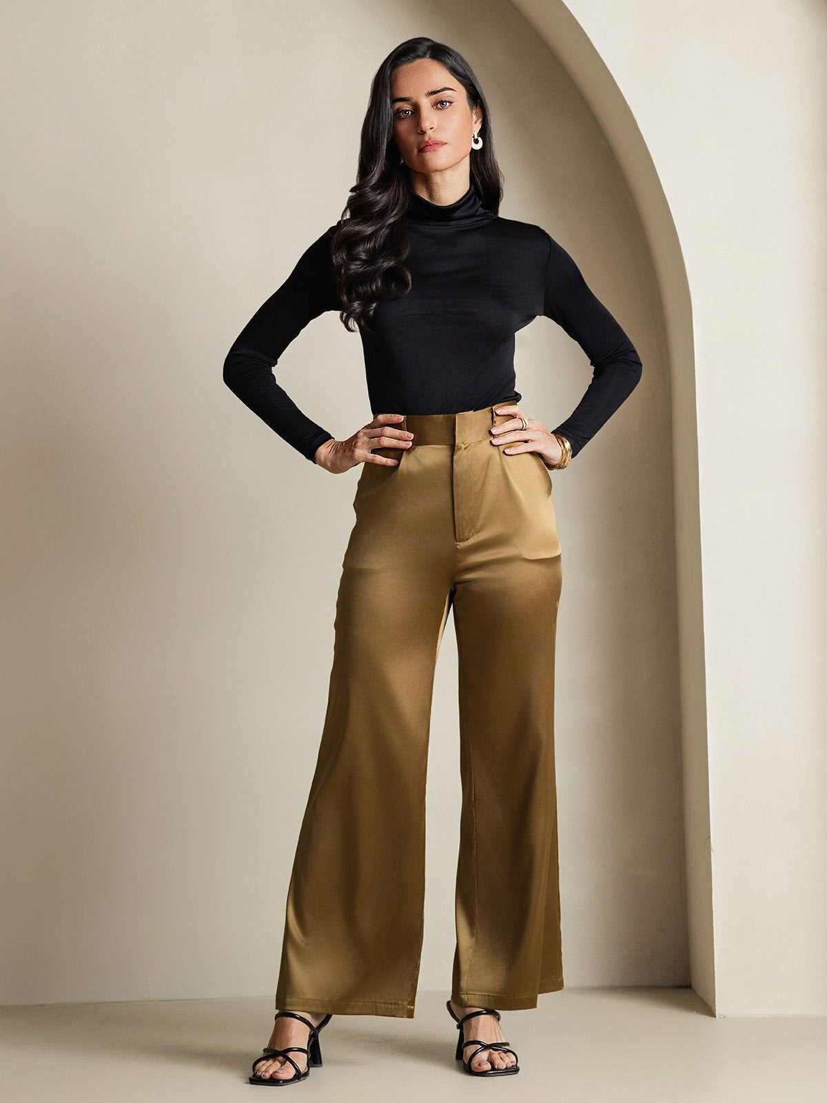 Silk Blend High Neck Long-Sleeved T-Shirt