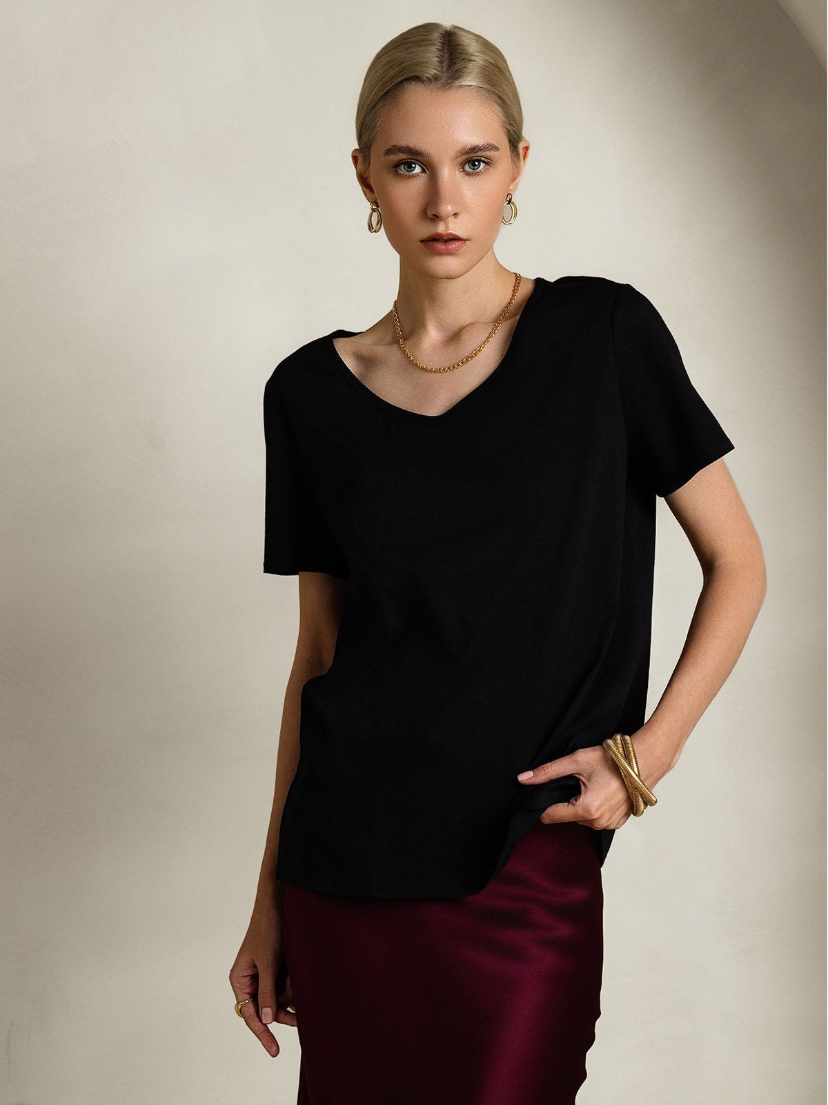 Silk Blend V-neck Women's T-Shirt