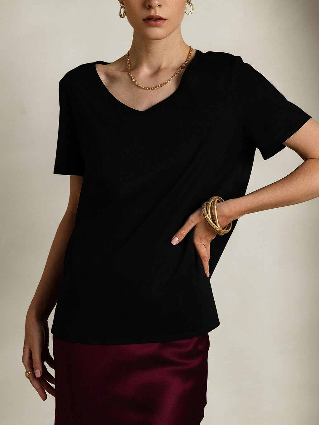 Silk Blend V-neck Women's T-Shirt