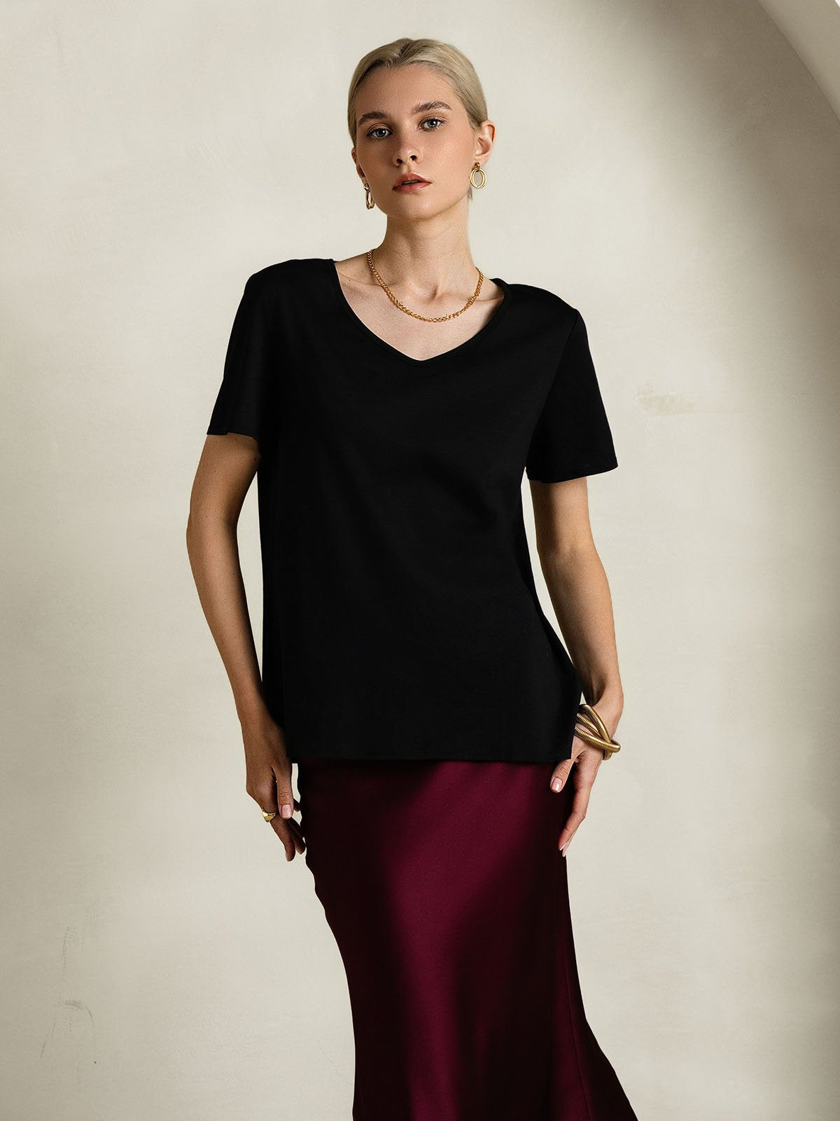 Silk Blend V-neck Women's T-Shirt