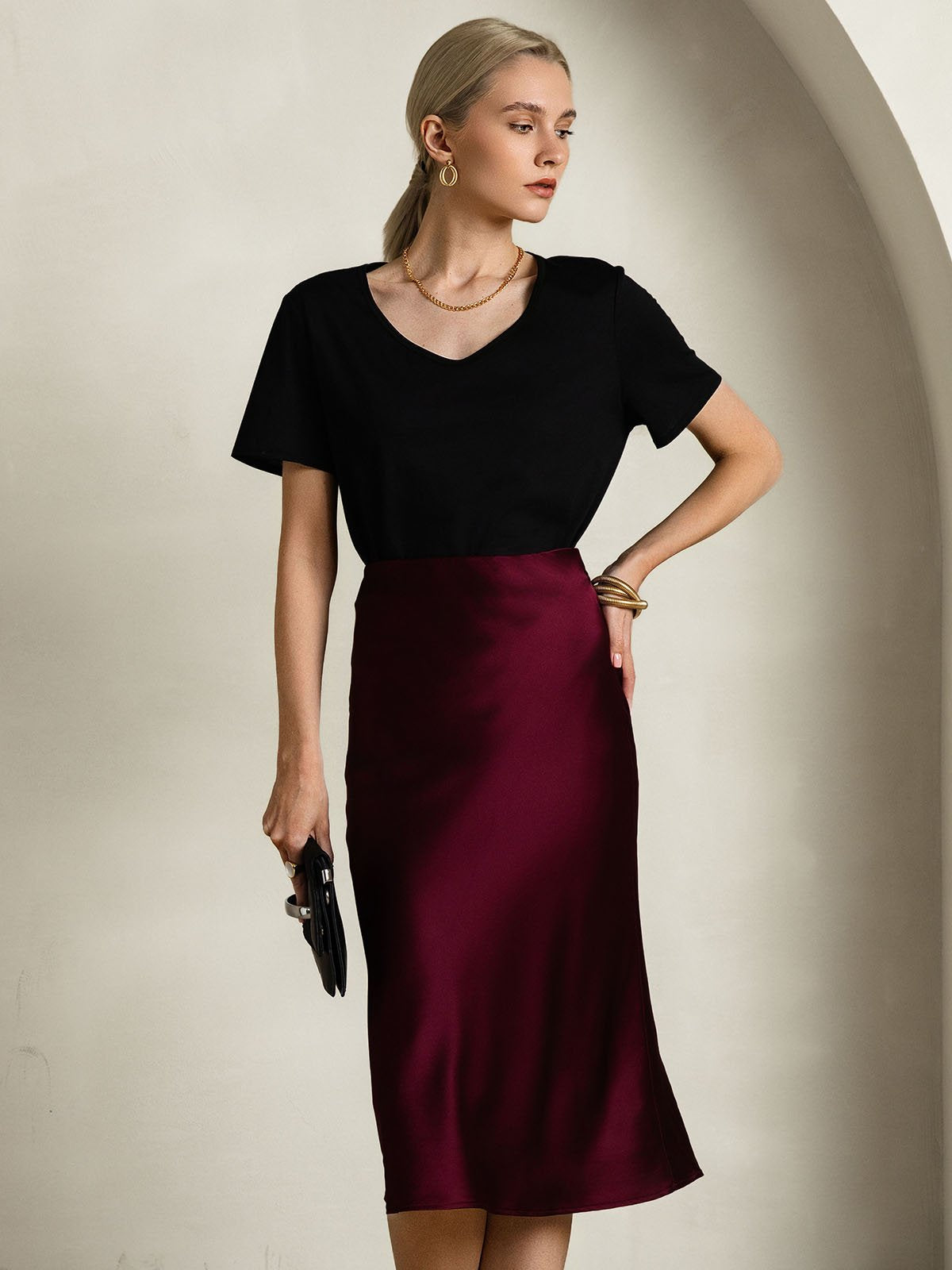 Silk Blend V-neck Women's T-Shirt