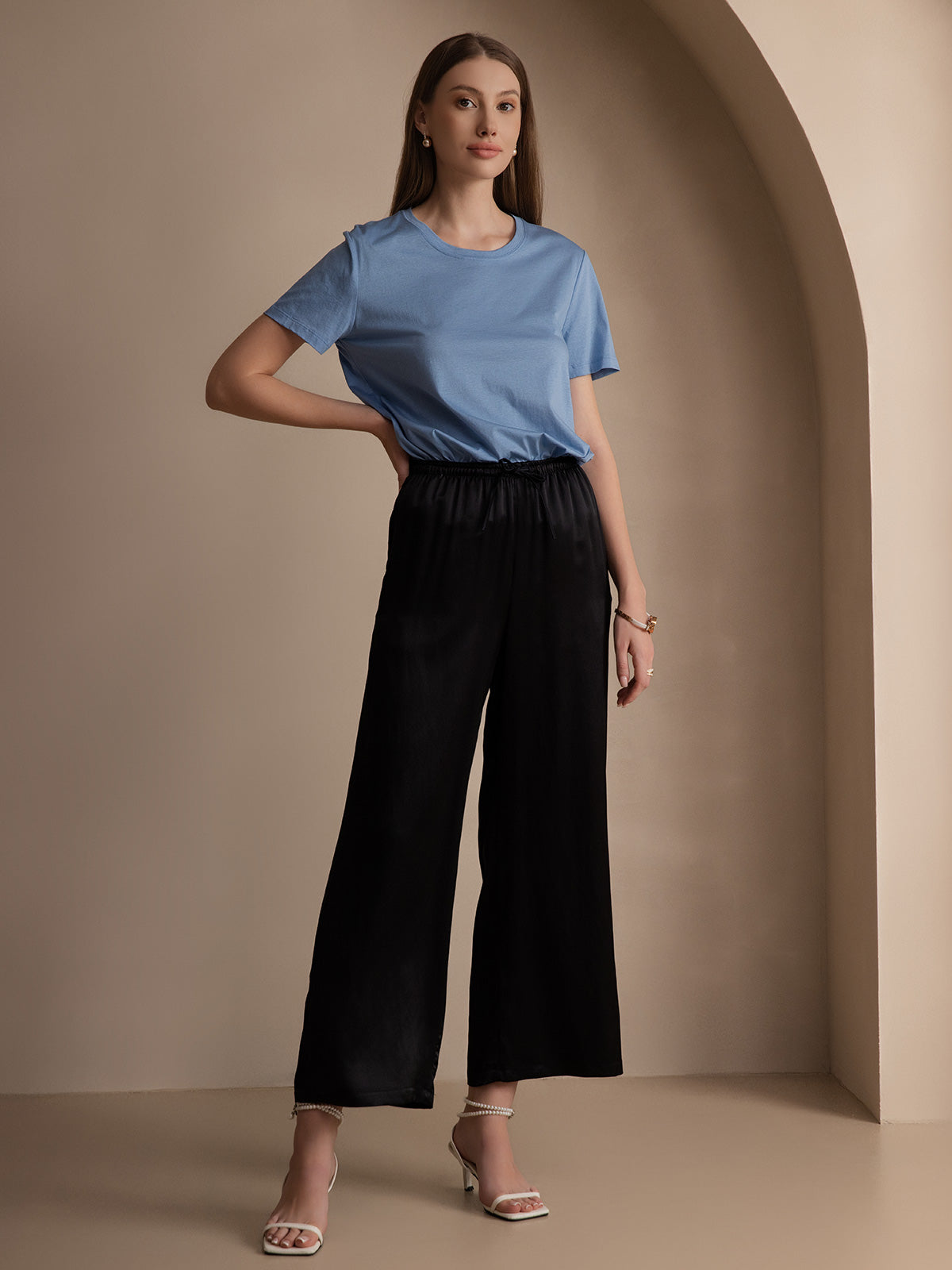 Silk Knitted Basic Round Neck T-Shirt