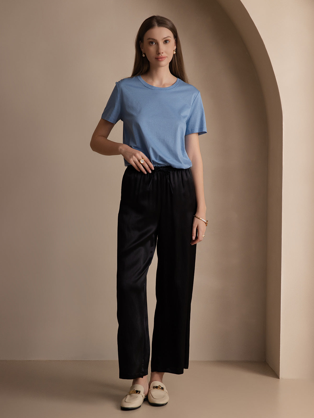 Silk Knitted Basic Round Neck T-Shirt