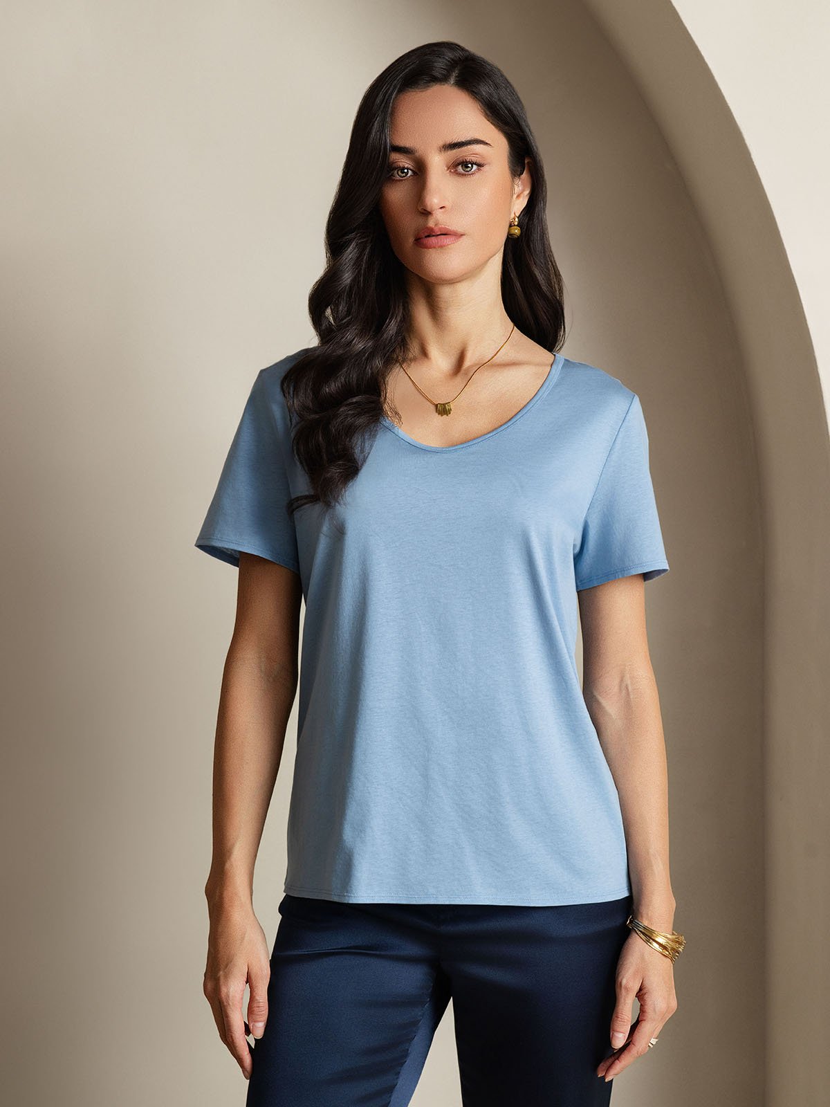 Silk Blend V-neck Women's T-Shirt