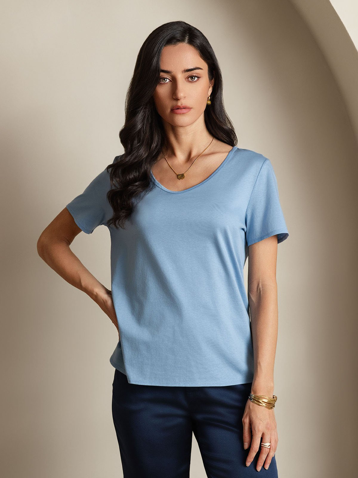 Silk Blend V-neck Women's T-Shirt