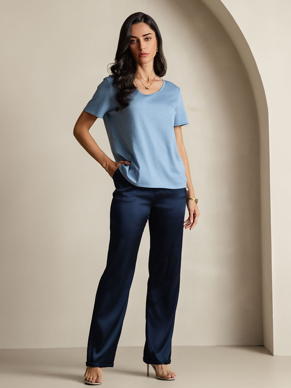 Silk Blend V-neck Women's T-Shirt