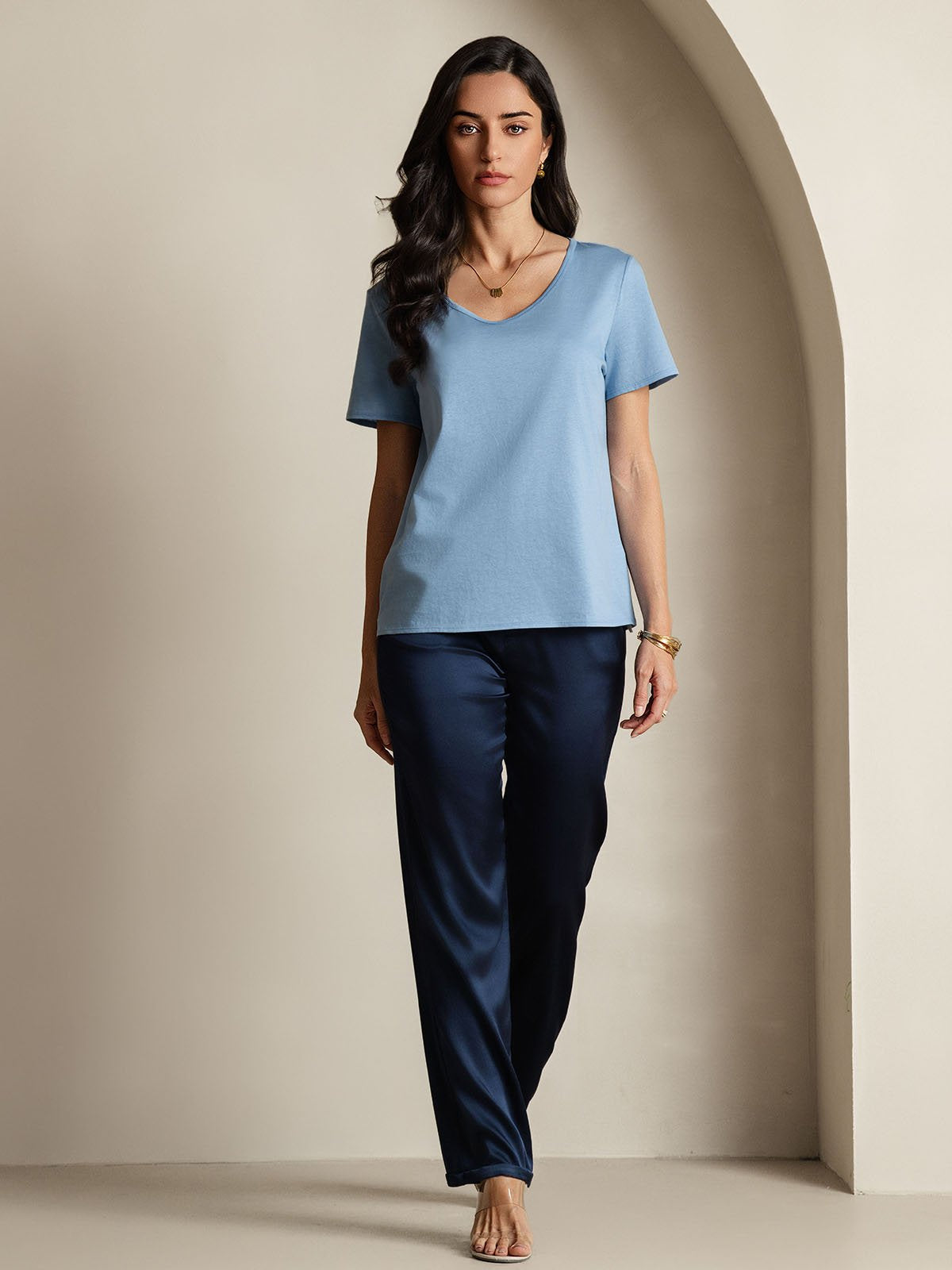 Silk Blend V-neck Women's T-Shirt