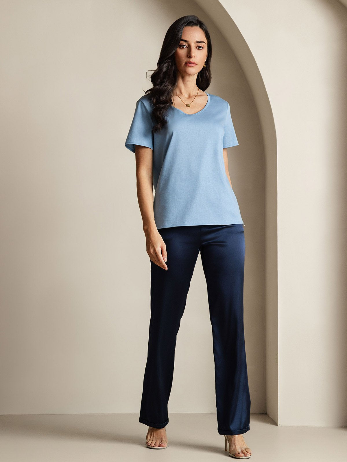 Silk Blend V-neck Women's T-Shirt