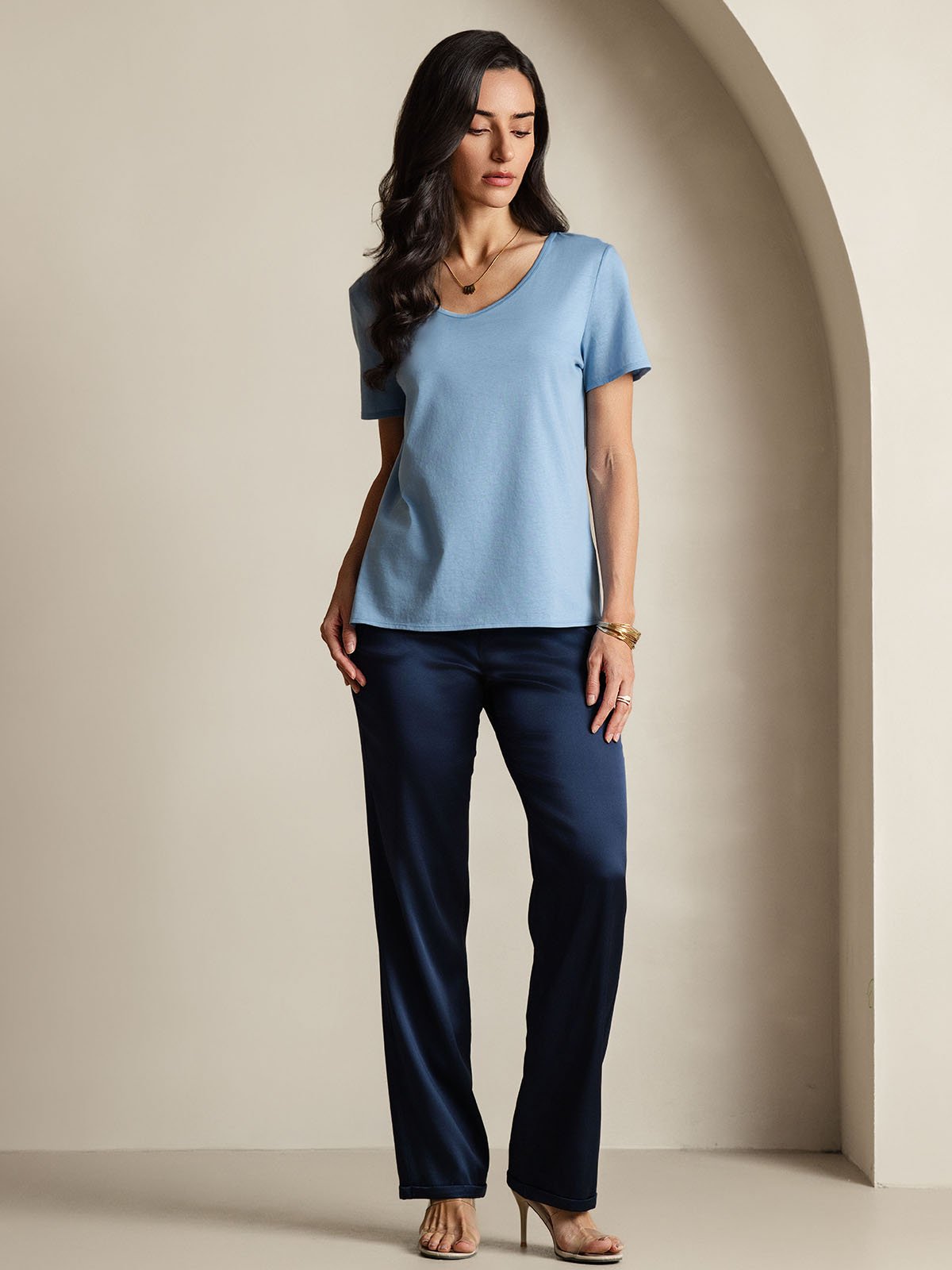 Silk Blend V-neck Women's T-Shirt