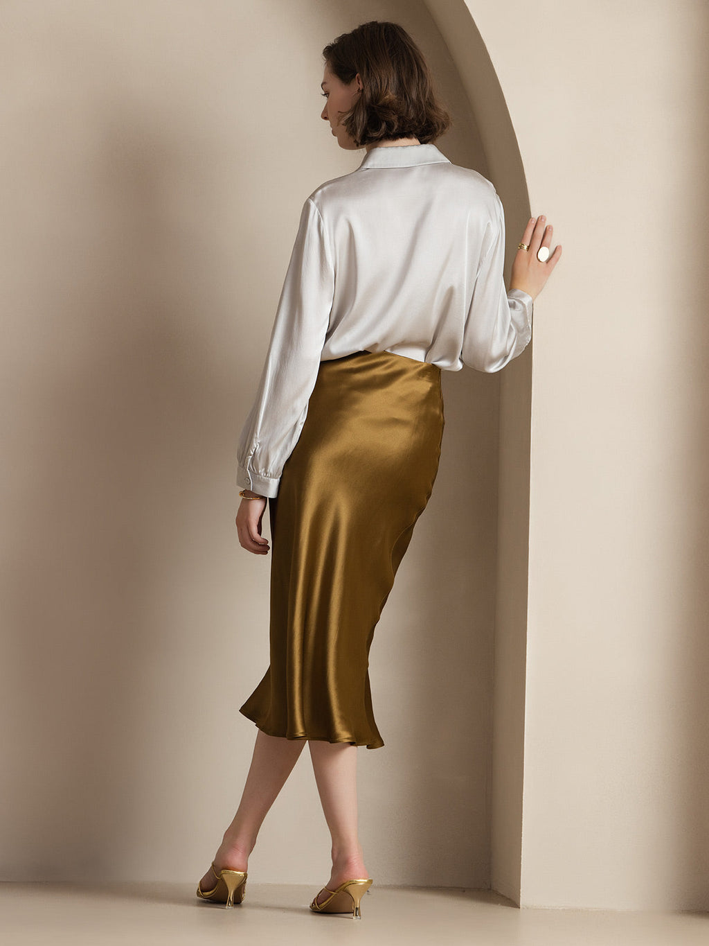 19Momme Pure Silk Long Straight Skirt with Stretch Waist Design