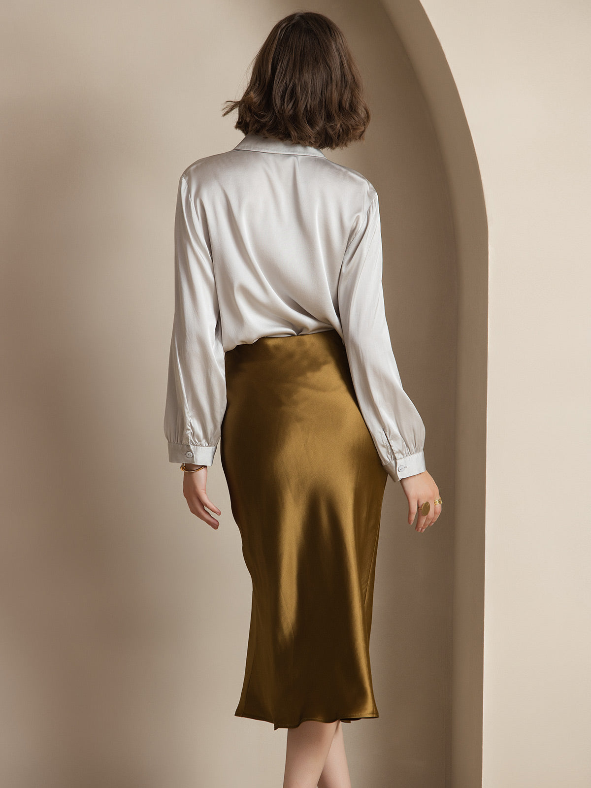 19Momme Pure Silk Stretch Long Straight Skirt